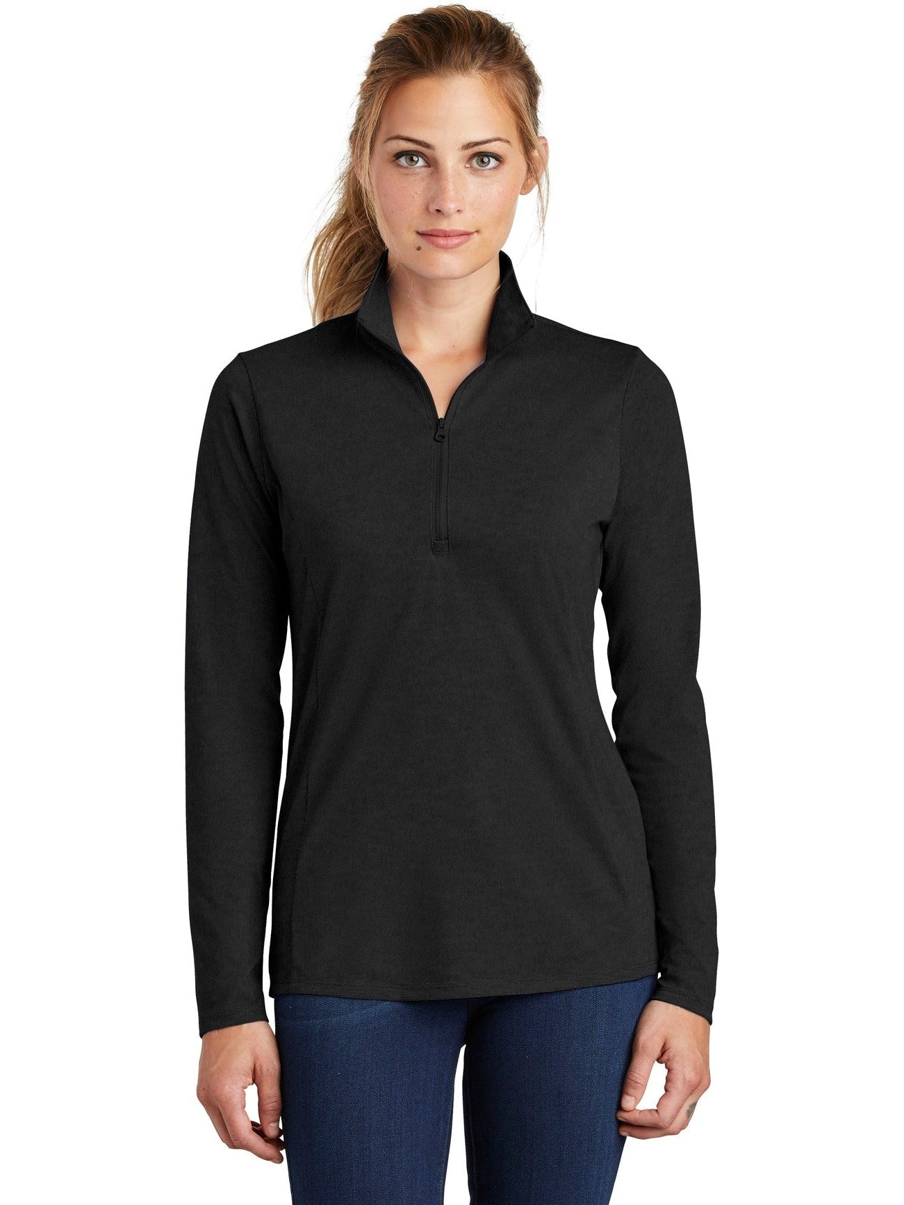 Sport-Tek Ladies Posicharge Tri-Blend Wicking 1/4-Zip Pullover-Regular-Sport-Tek-Black Triad Solid-S-Thread Logic