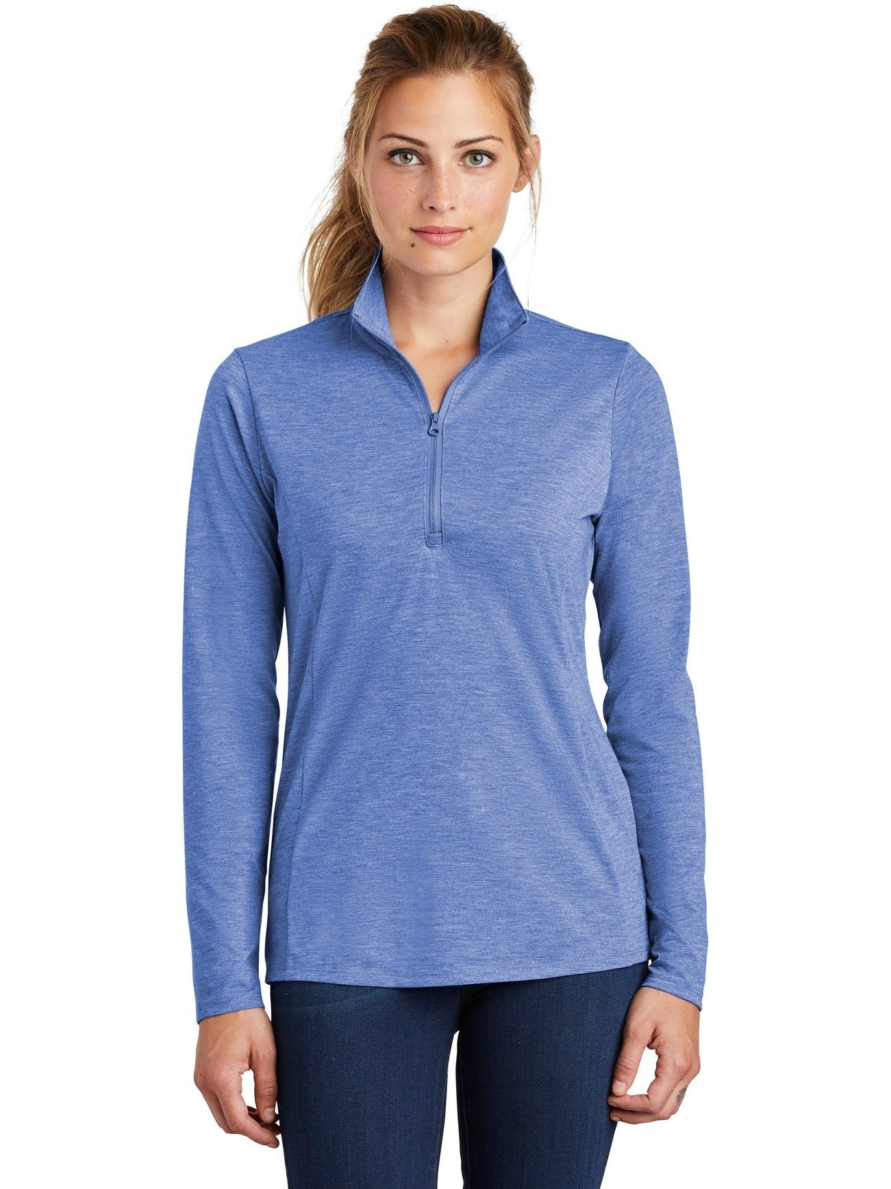 Sport-Tek Ladies Posicharge Tri-Blend Wicking 1/4-Zip Pullover-Regular-Sport-Tek-True Royal Heather-S-Thread Logic