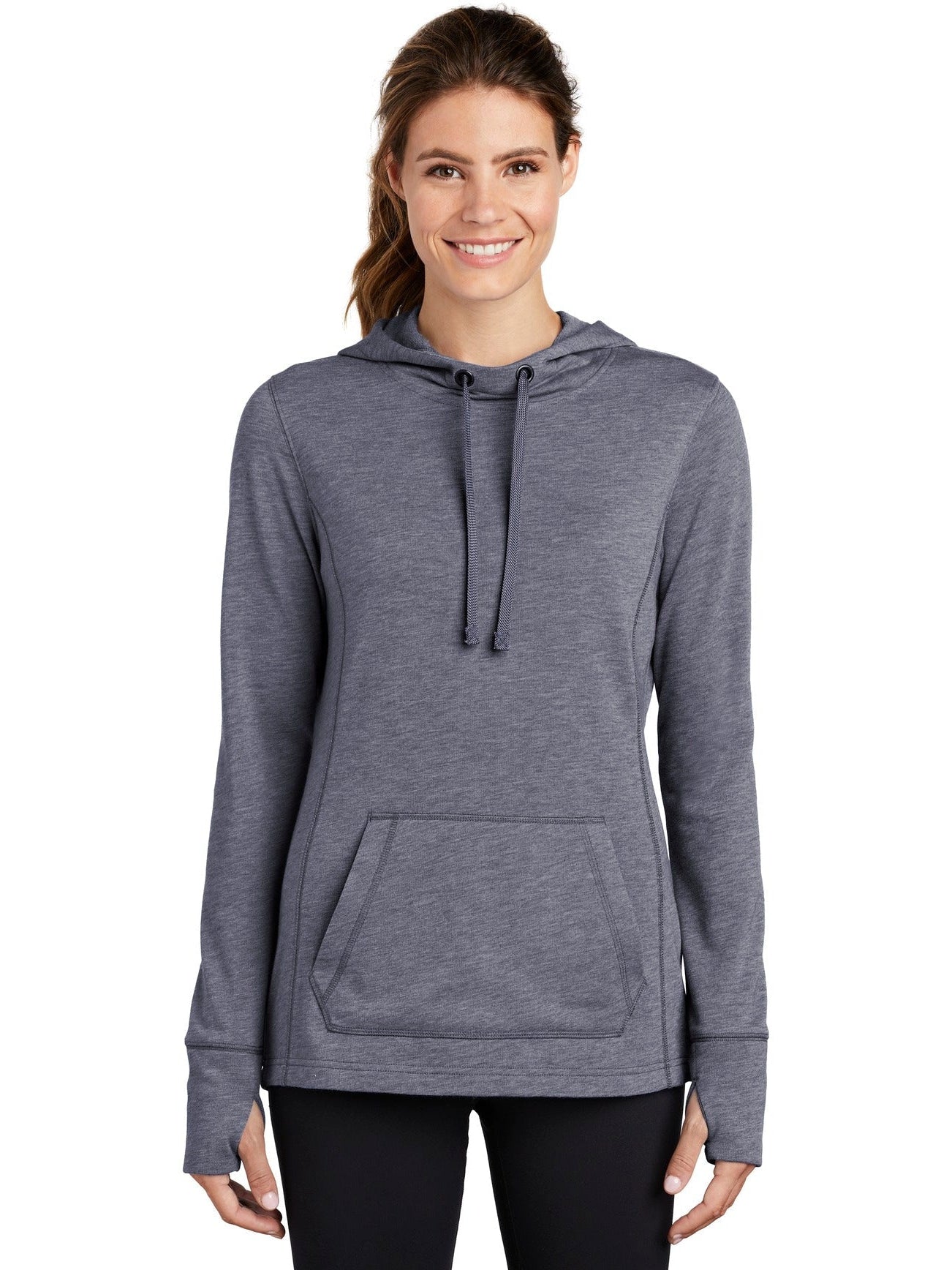 Sport-Tek Ladies Posicharge Tri-Blend Wicking Fleece Hooded Pullover-Regular-Sport-Tek-True Navy Heather-S-Thread Logic