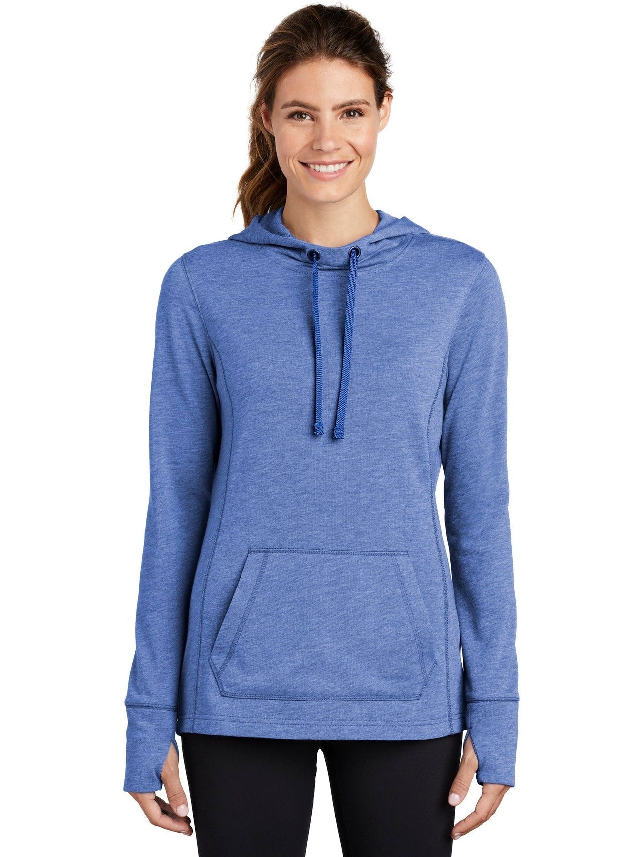 Sport-Tek Ladies Posicharge Tri-Blend Wicking Fleece Hooded Pullover-Regular-Sport-Tek-True Royal Heather-S-Thread Logic