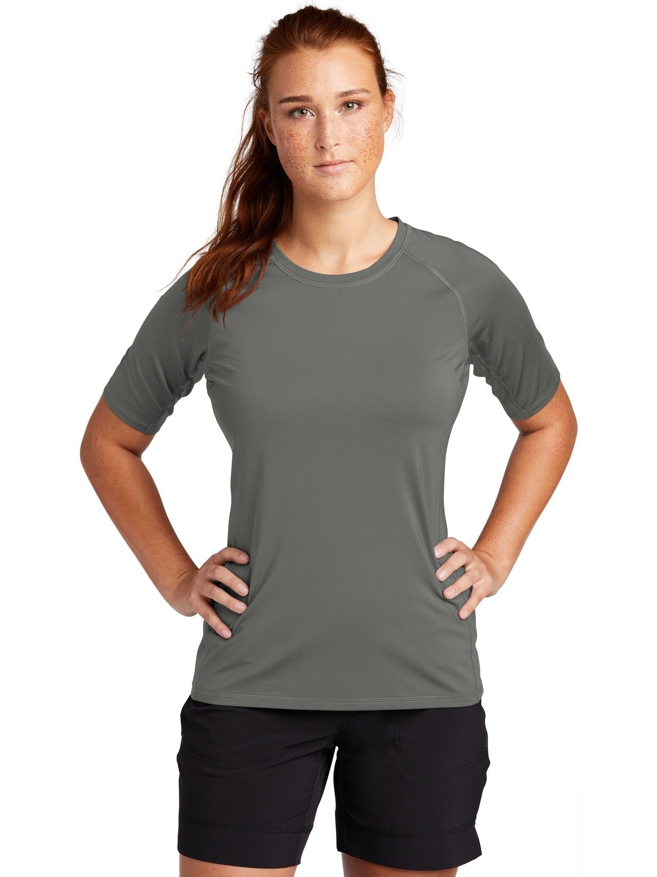 Sport-Tek Ladies Rashguard Tee-Regular-Sport-Tek-Dark Smoke Grey-S-Thread Logic