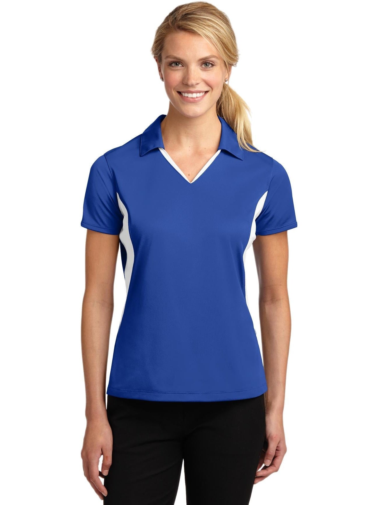 Sport-Tek Ladies Side Blocked Micropique Polo-Regular-Sport-Tek-True Royal/White-XS-Thread Logic