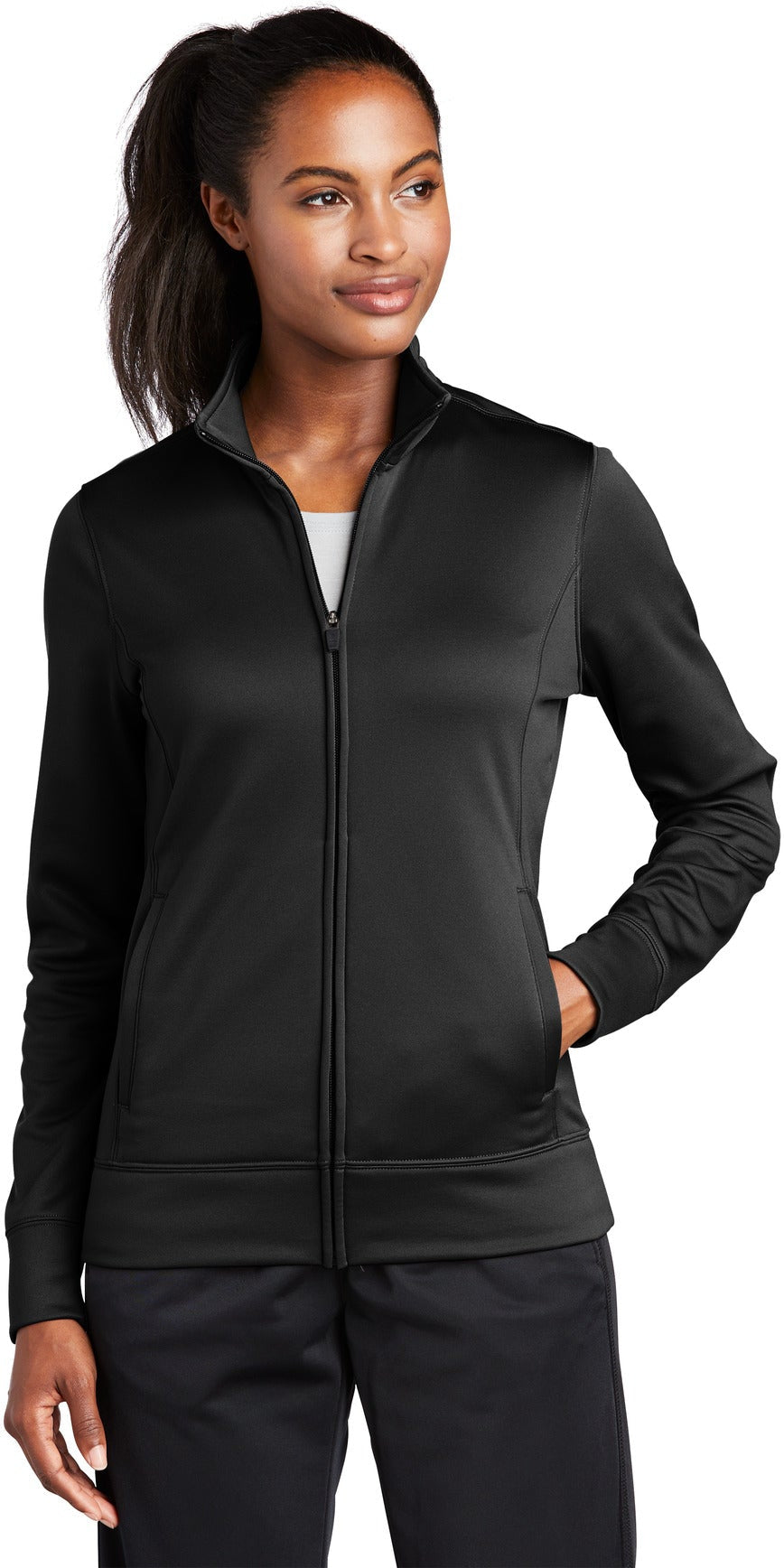 Sport-Tek Ladies Sport-Wick Fleece Full-Zip Jacket-Regular-Sport-Tek-Black-S-Thread Logic
