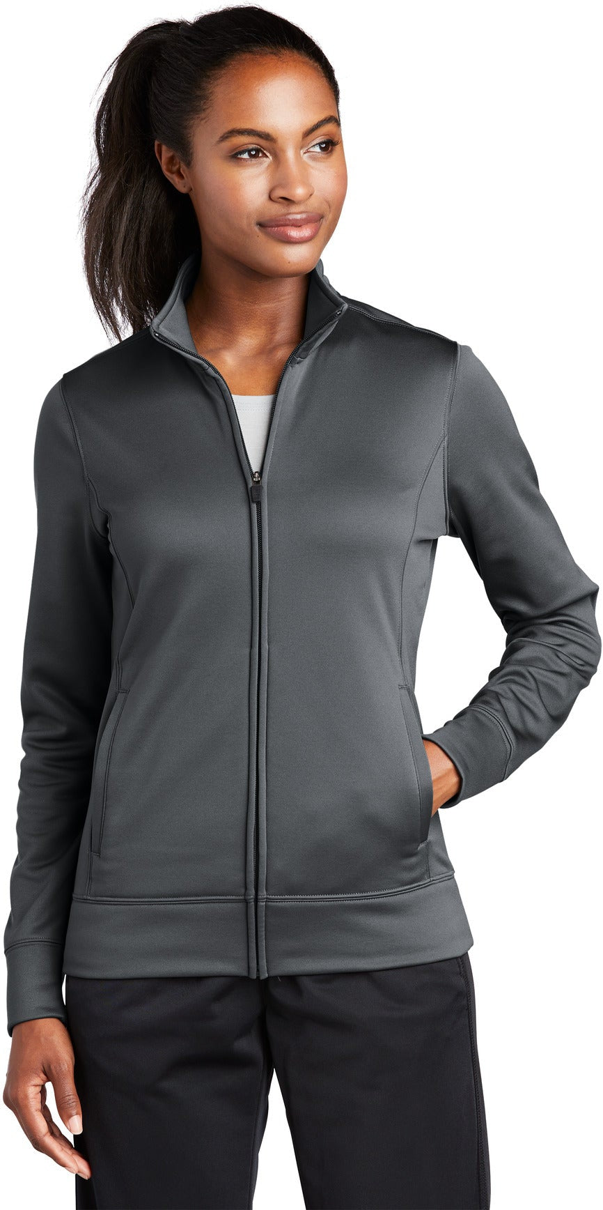 Sport-Tek Ladies Sport-Wick Fleece Full-Zip Jacket-Regular-Sport-Tek-Dark Smoke Grey-S-Thread Logic