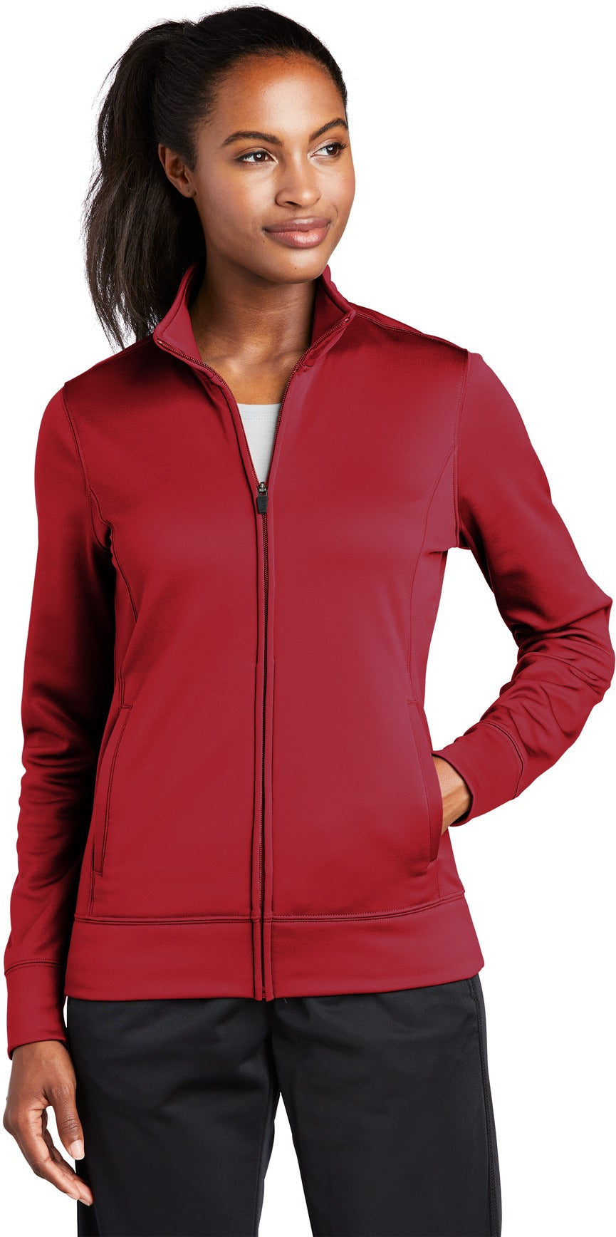 Sport-Tek Ladies Sport-Wick Fleece Full-Zip Jacket-Regular-Sport-Tek-Deep Red-S-Thread Logic