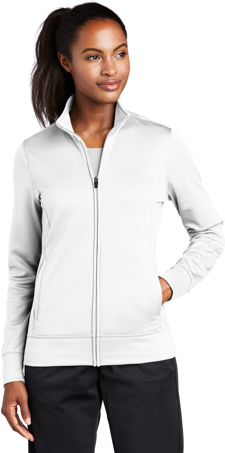 Sport-Tek Ladies Sport-Wick Fleece Full-Zip Jacket-Regular-Sport-Tek-White-S-Thread Logic