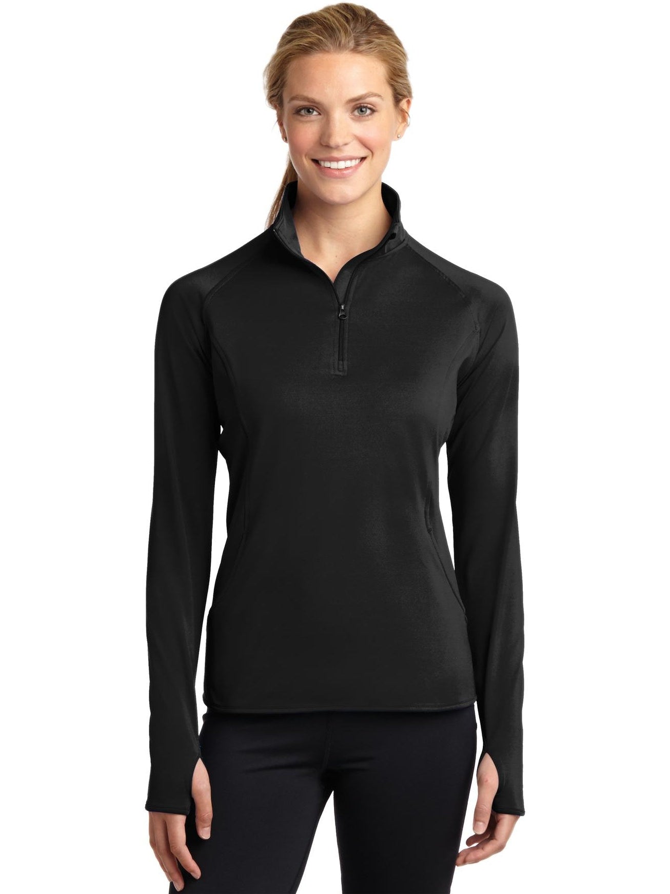 Sport-Tek Ladies Sport-Wick Stretch 1/2-Zip-Regular-Sport-Tek-Black-XS-Thread Logic