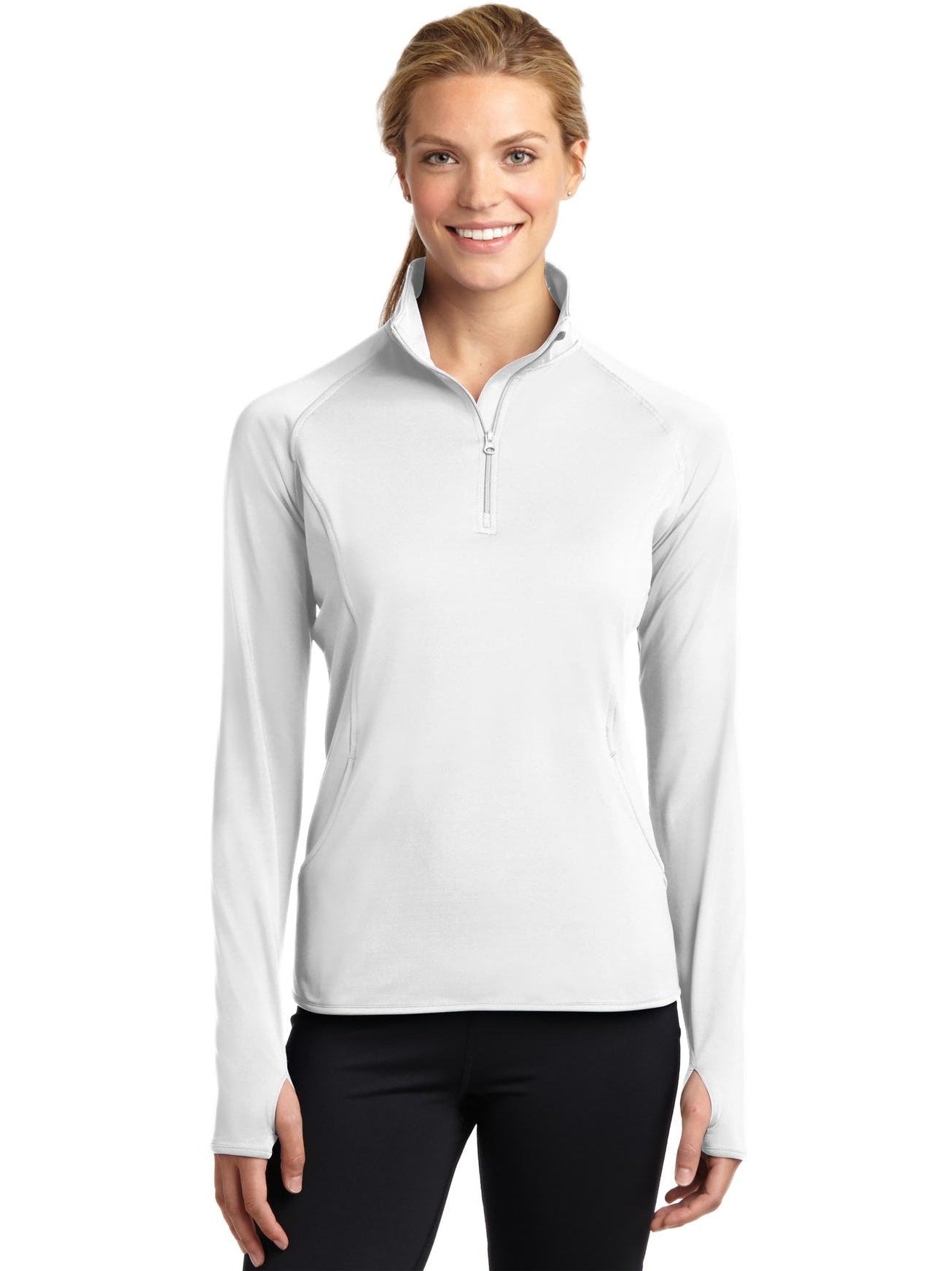 Sport-Tek Ladies Sport-Wick Stretch 1/2-Zip-Regular-Sport-Tek-White-XS-Thread Logic