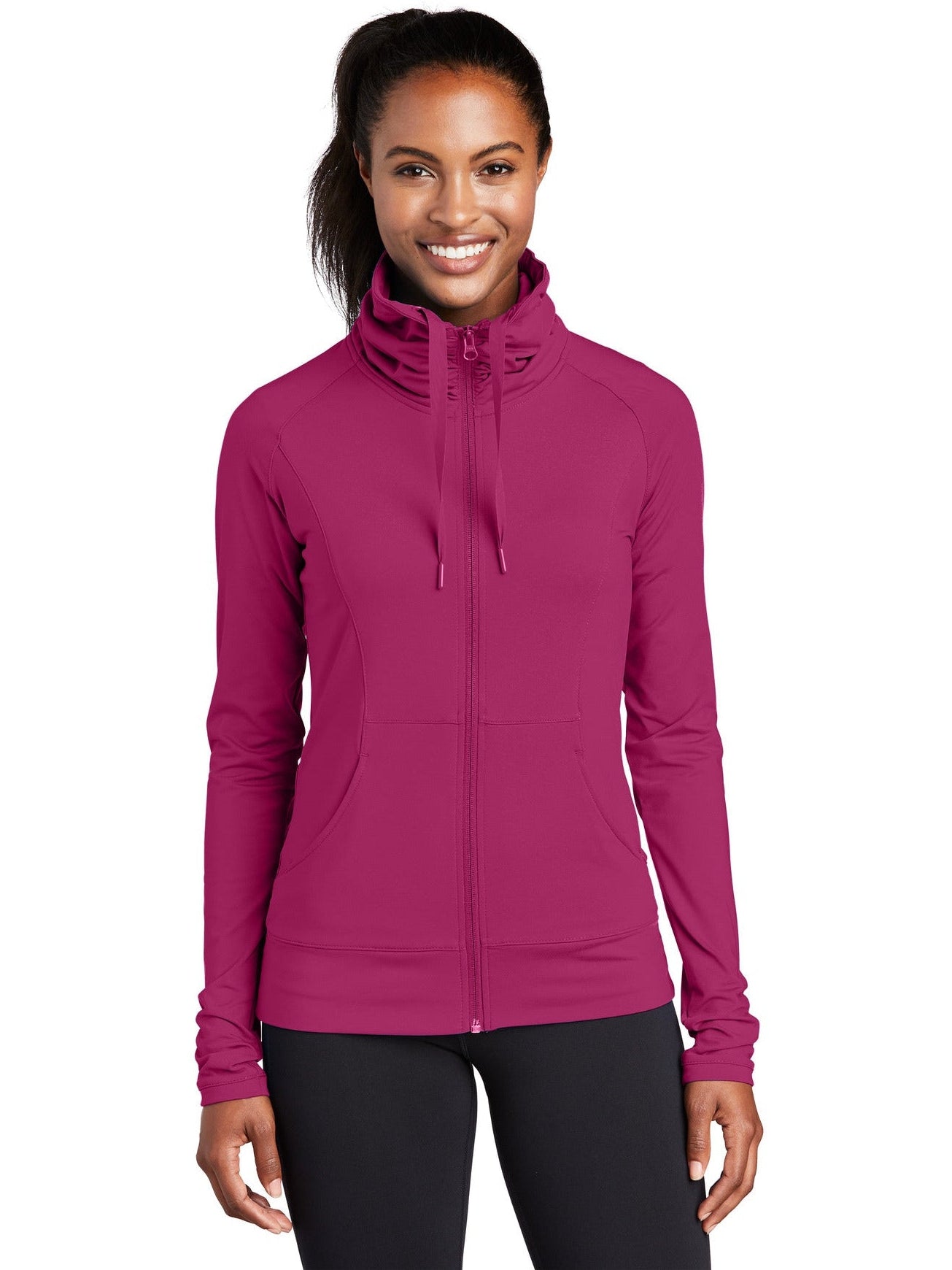 Sport-Tek Ladies Sport-Wick Stretch Full-Zip-Regular-Sport-Tek-Pink Rush-XS-Thread Logic