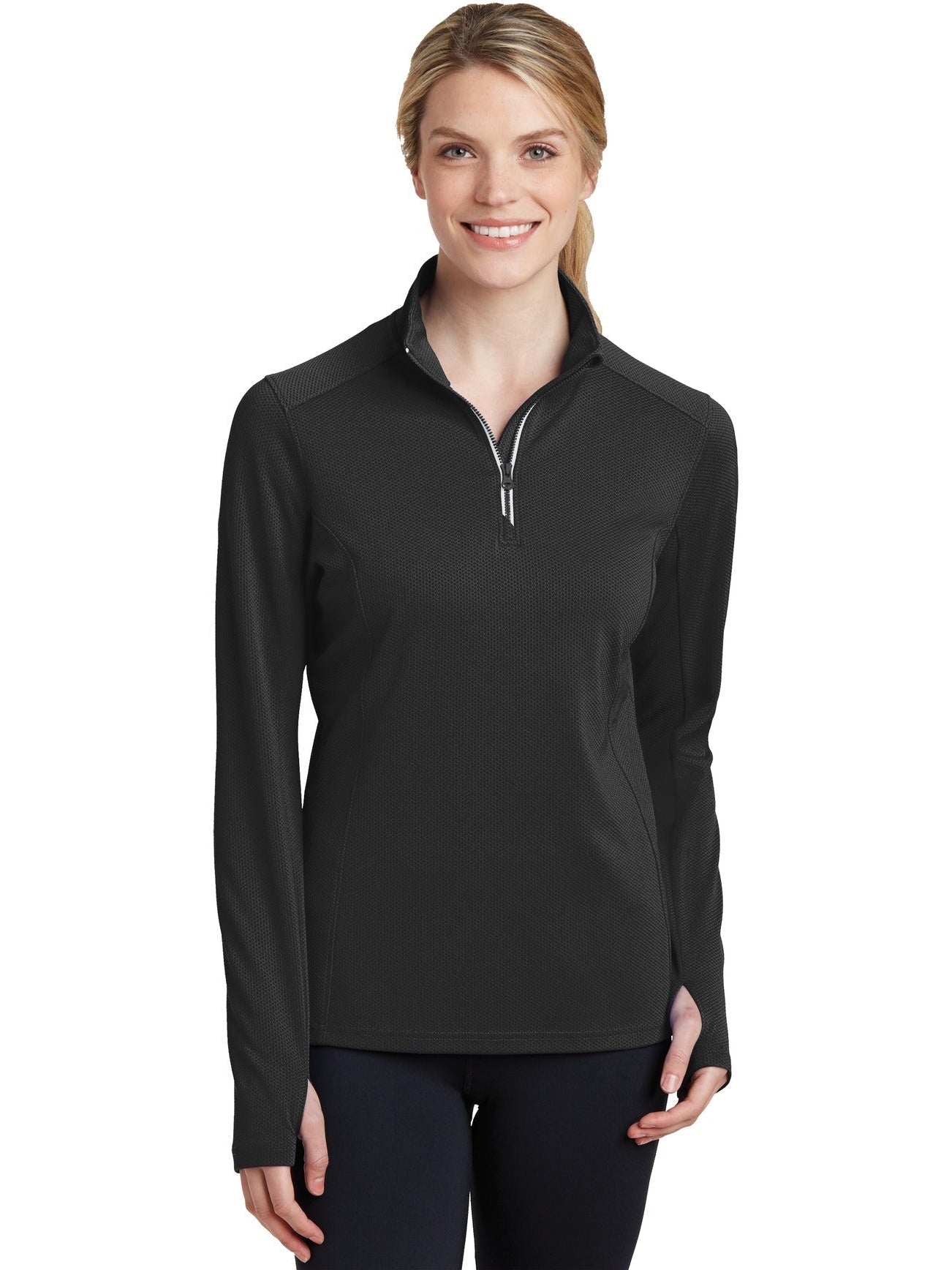 Sport-Tek Ladies Sport-Wick Textured 1/4-Zip Pullover-Regular-Sport-Tek-Black-S-Thread Logic