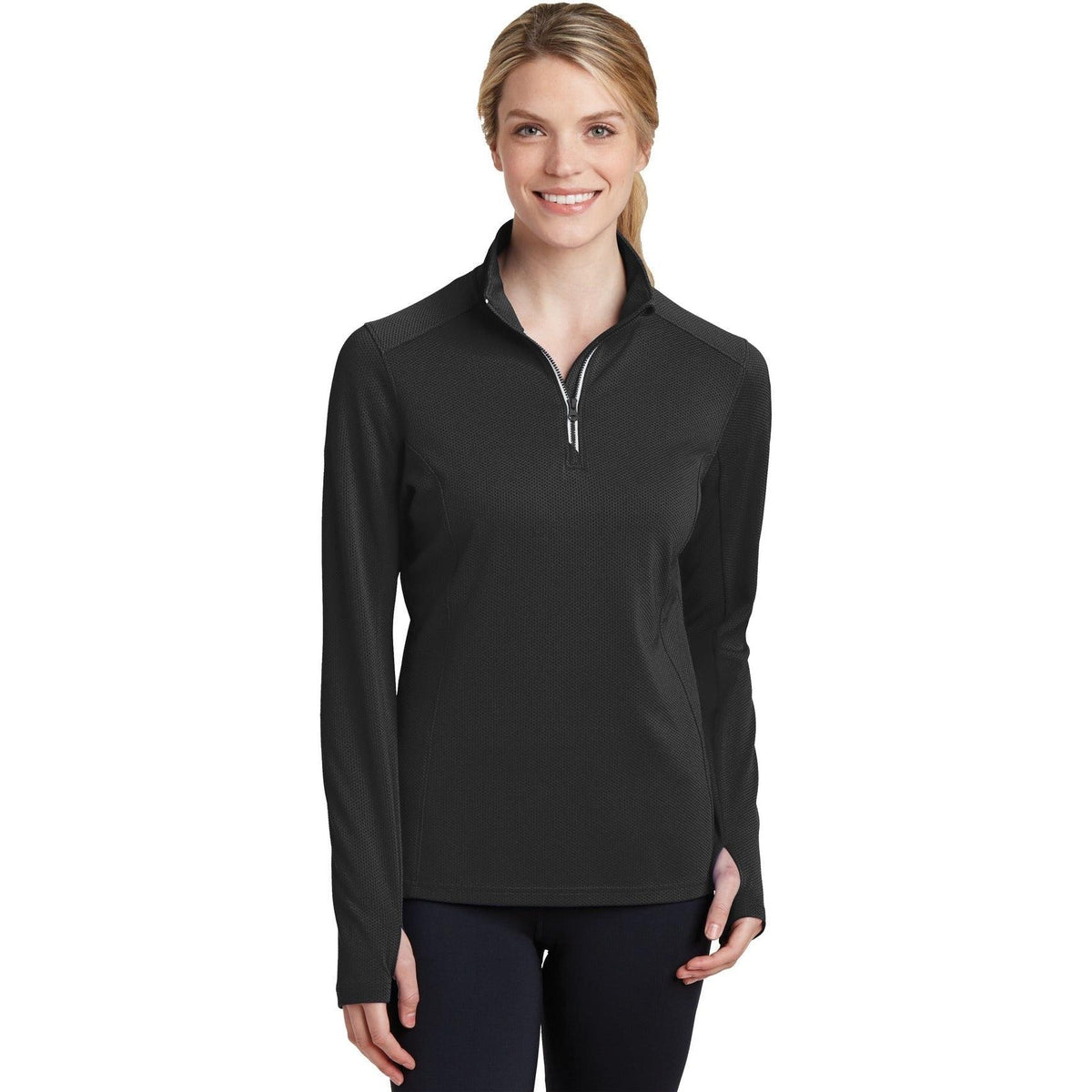 no-logo Sport-Tek Ladies Sport-Wick Textured 1/4-Zip Pullover-Regular-Sport-Tek-Black-S-Thread Logic