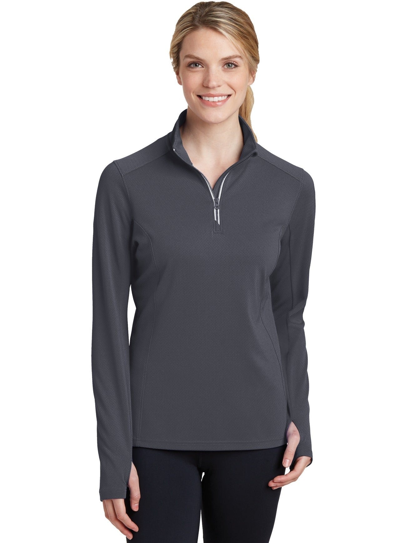 Sport-Tek Ladies Sport-Wick Textured 1/4-Zip Pullover-Regular-Sport-Tek-Iron Grey-S-Thread Logic