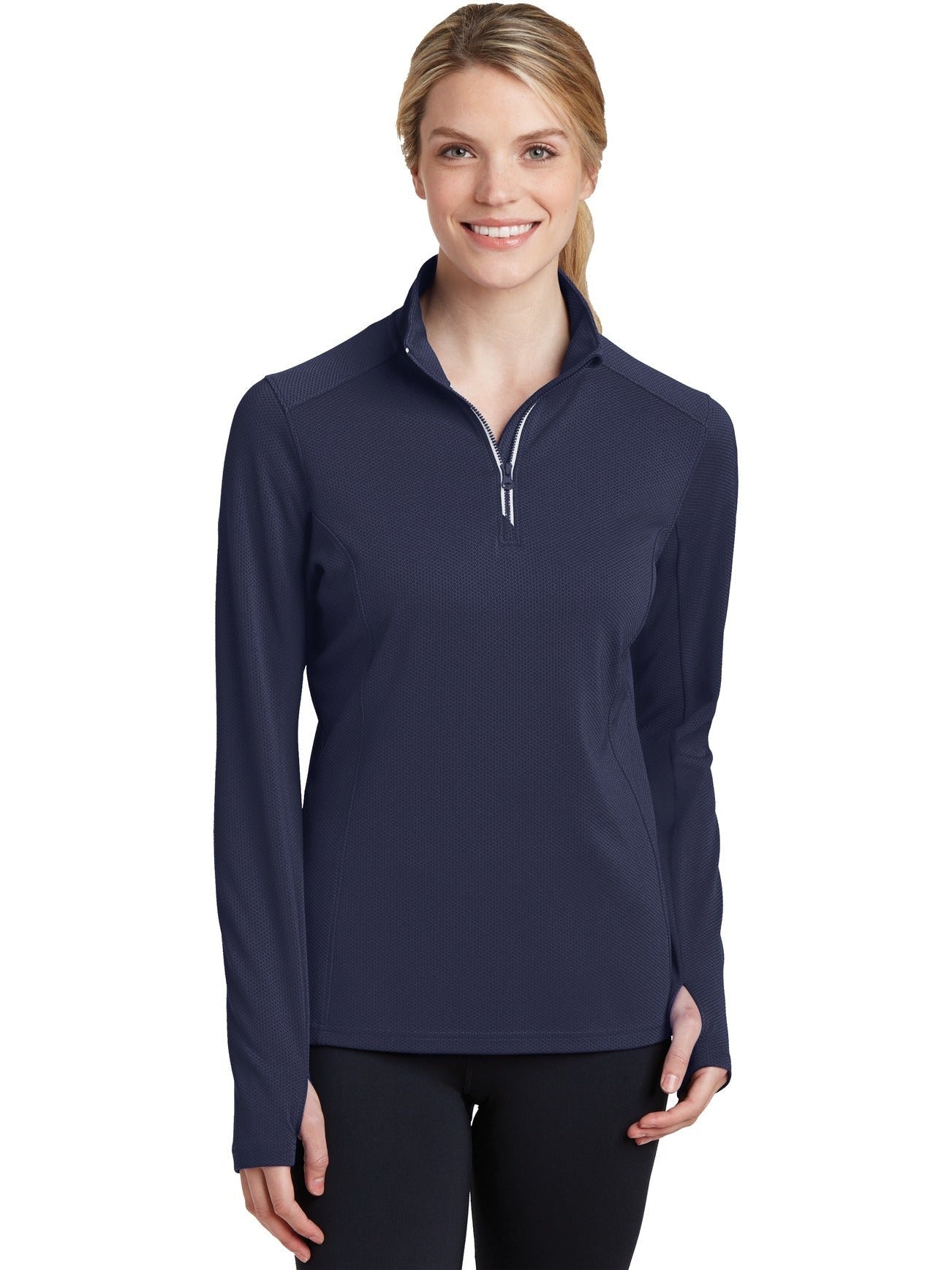 Sport-Tek Ladies Sport-Wick Textured 1/4-Zip Pullover-Regular-Sport-Tek-True Navy-S-Thread Logic