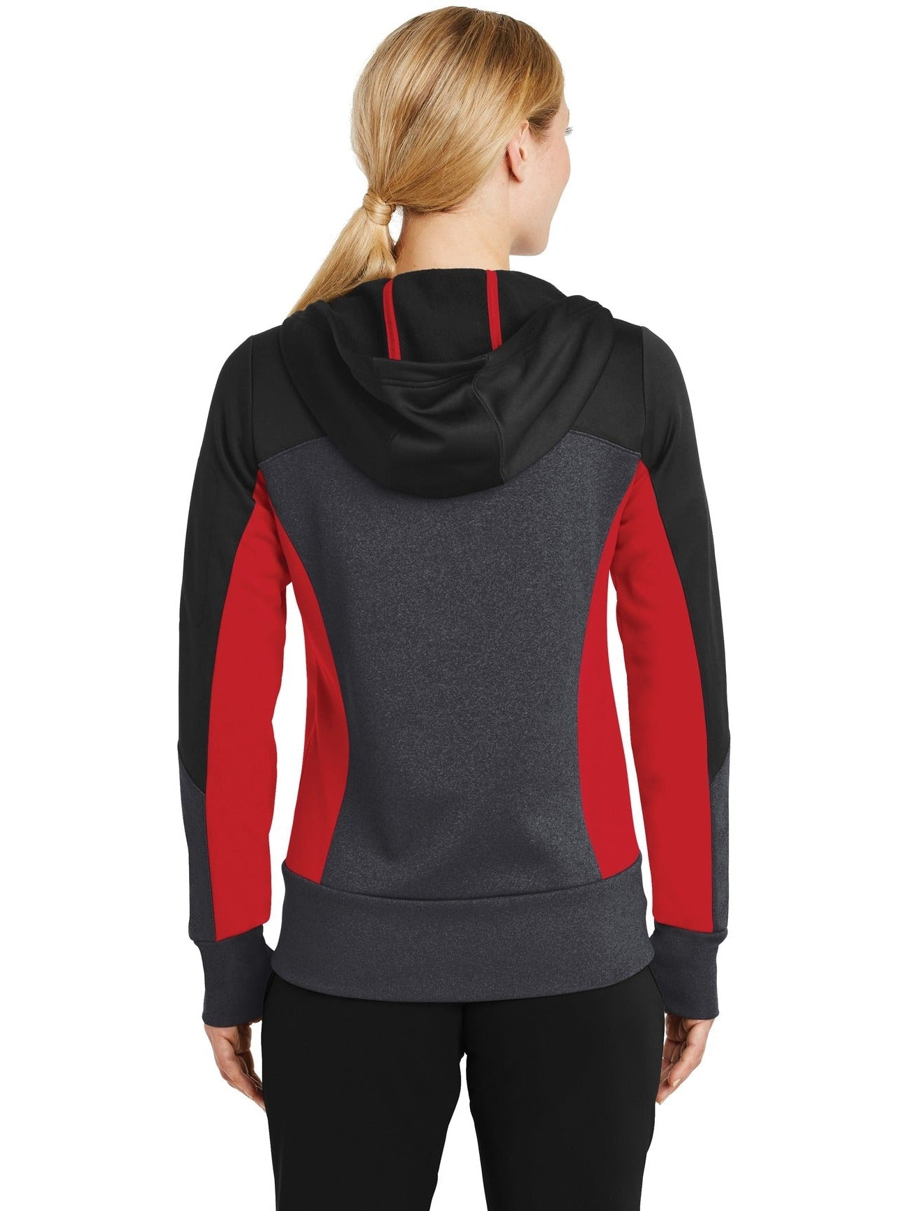 no-logo Sport-Tek Ladies Tech Fleece Colorblock Full-Zip Hooded Jacket-Regular-Sport-Tek-Thread Logic