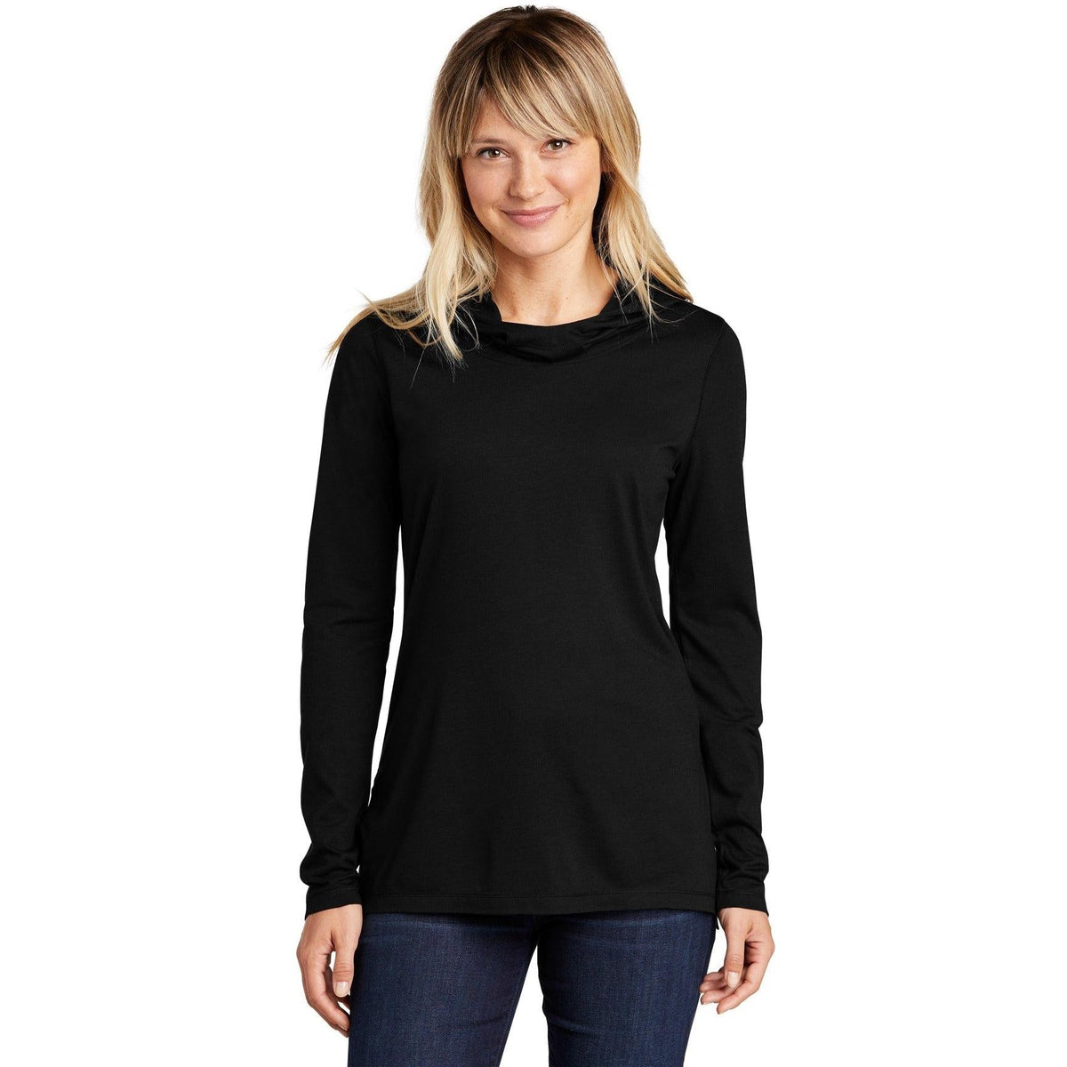 no-logo Sport-Tek Women's Tri-Blend Wicking Long Sleeve Hoodie-Hoodies-Sport-Tek-Black Triad Solid-XS-Thread Logic