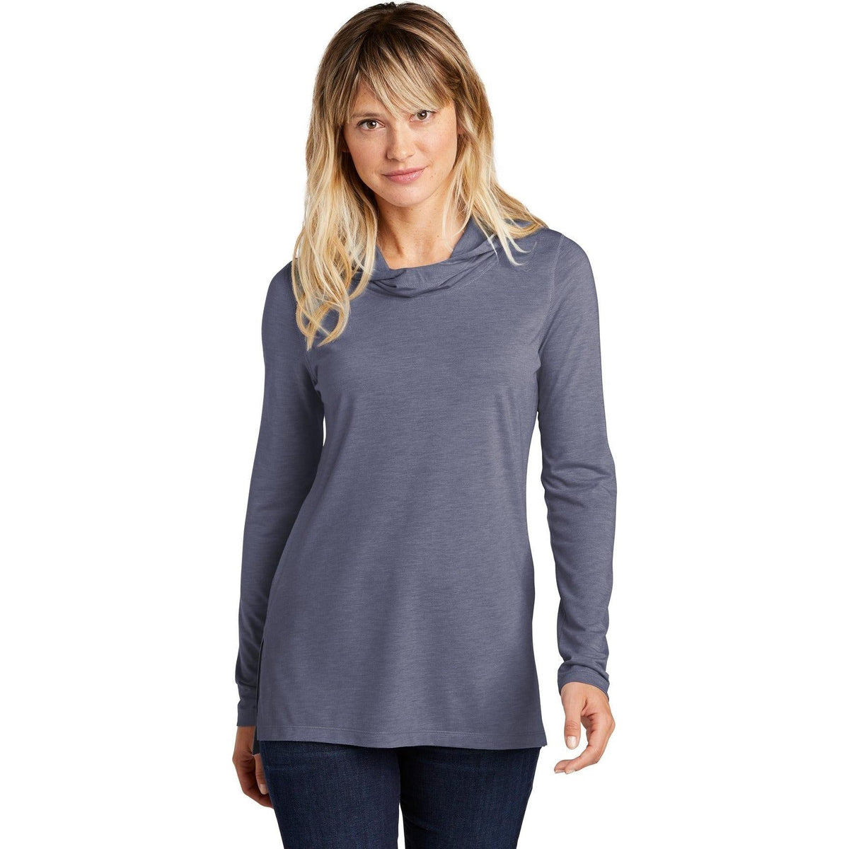 no-logo Sport-Tek Women's Tri-Blend Wicking Long Sleeve Hoodie-Hoodies-Sport-Tek-True Navy Heather-XS-Thread Logic