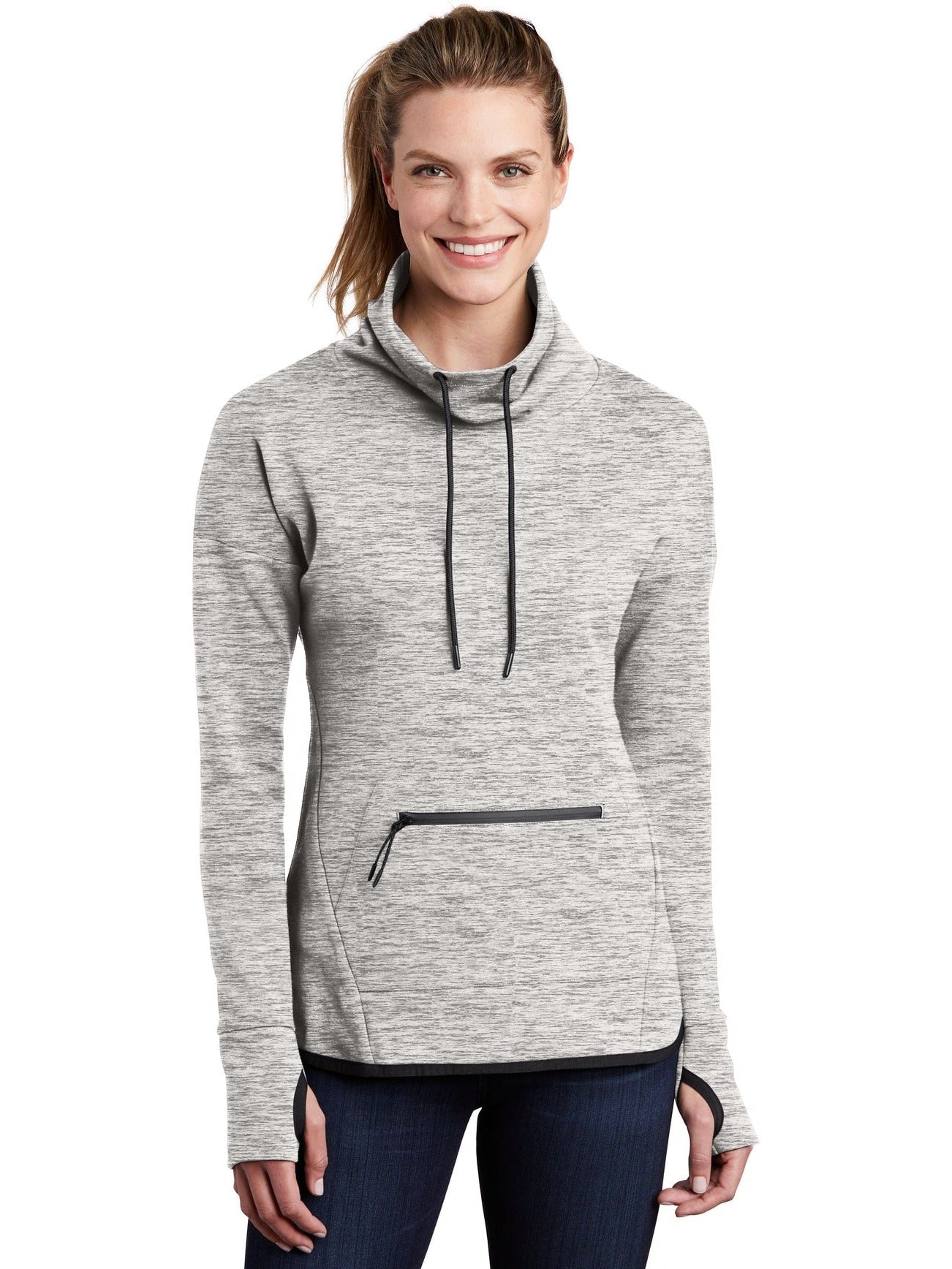Sport-Tek Ladies Triumph Cowl Neck Pullover-Regular-Sport-Tek-Athletic Heather-S-Thread Logic