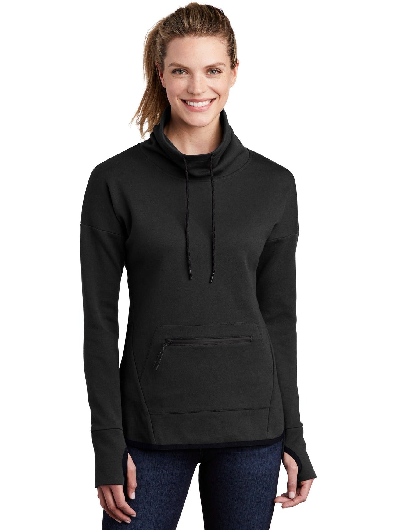 Sport-Tek Ladies Triumph Cowl Neck Pullover-Regular-Sport-Tek-Black-S-Thread Logic