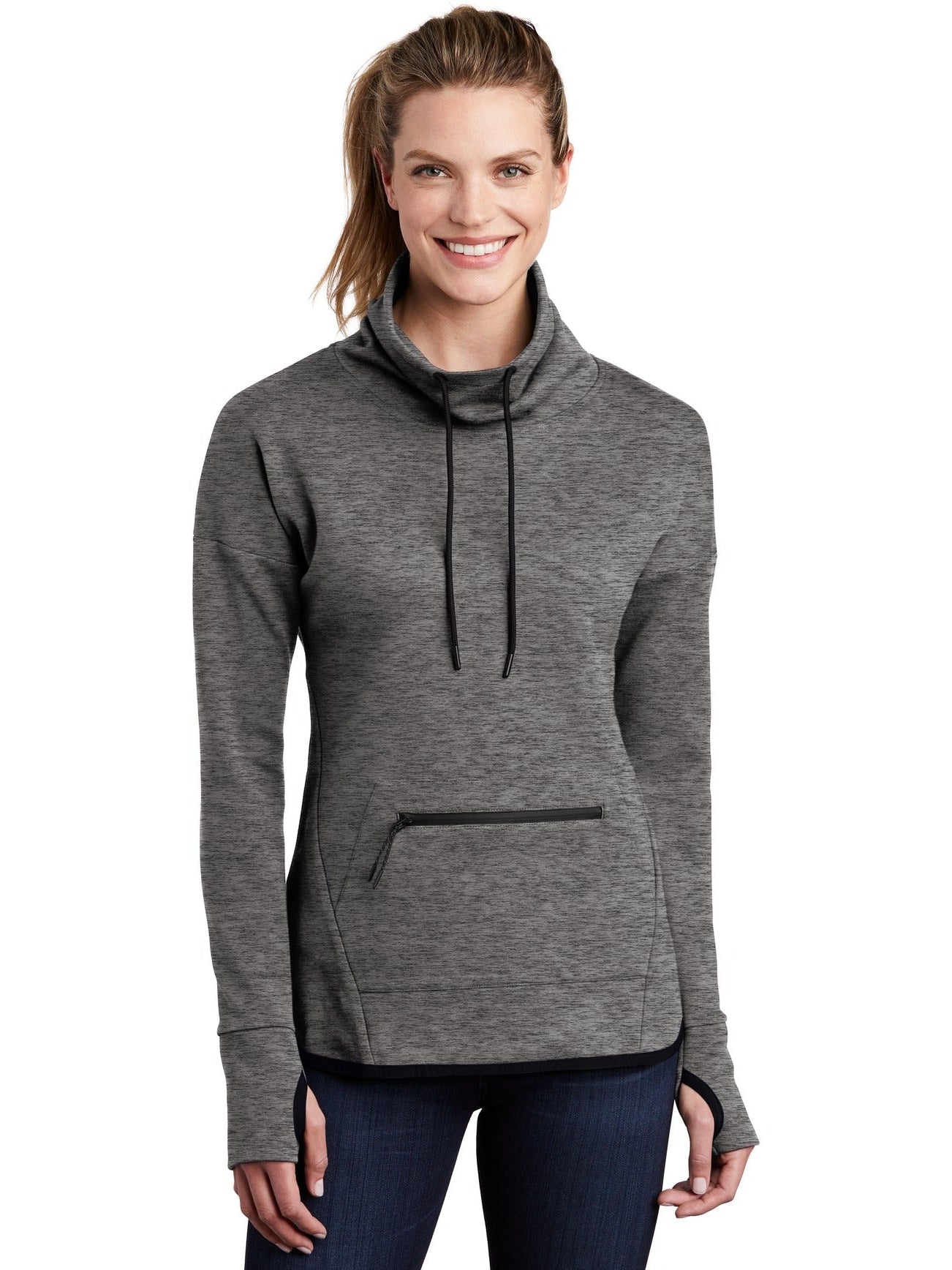Sport-Tek Ladies Triumph Cowl Neck Pullover-Regular-Sport-Tek-Dark Grey Heather-S-Thread Logic