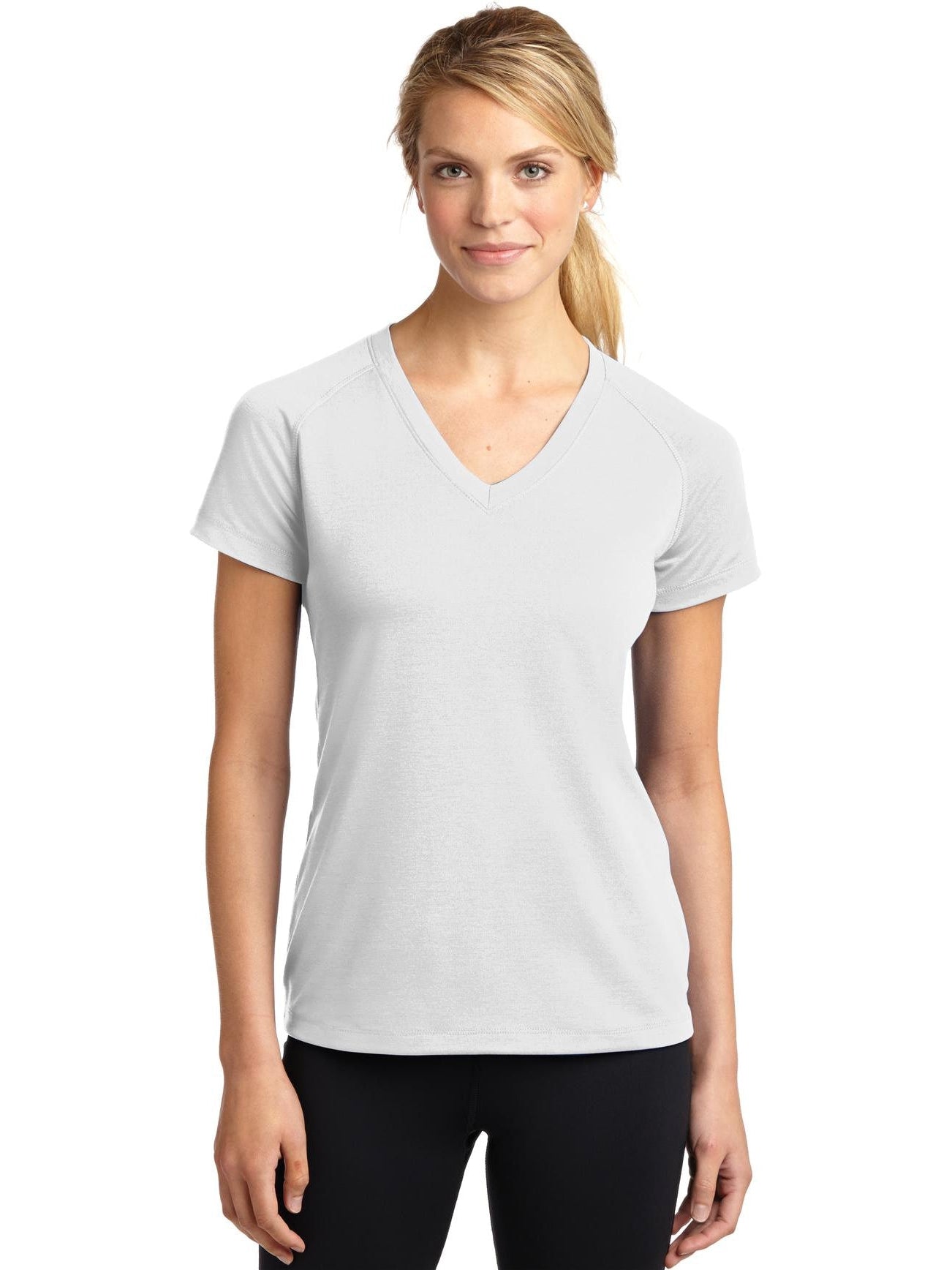 Sport-Tek Ladies Ultimate Performance V-Neck-Regular-Sport-Tek-White-XS-Thread Logic