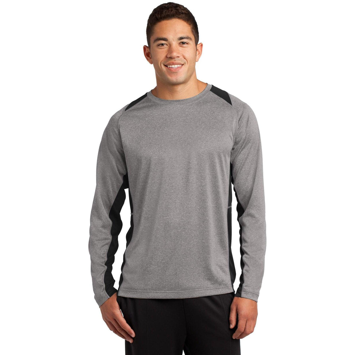 no-logo Sport-Tek Long Sleeve Heather Colorblock Contender Tee-Regular-Sport-Tek-Vintage Heather/Black-S-Thread Logic