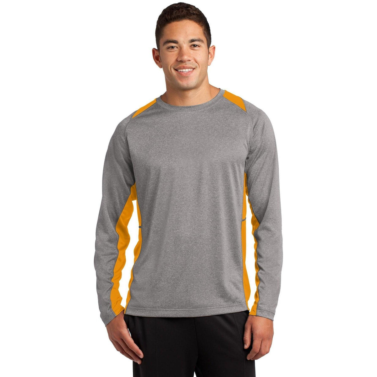 no-logo Sport-Tek Long Sleeve Heather Colorblock Contender Tee-Regular-Sport-Tek-Vintage Heather/Gold-S-Thread Logic