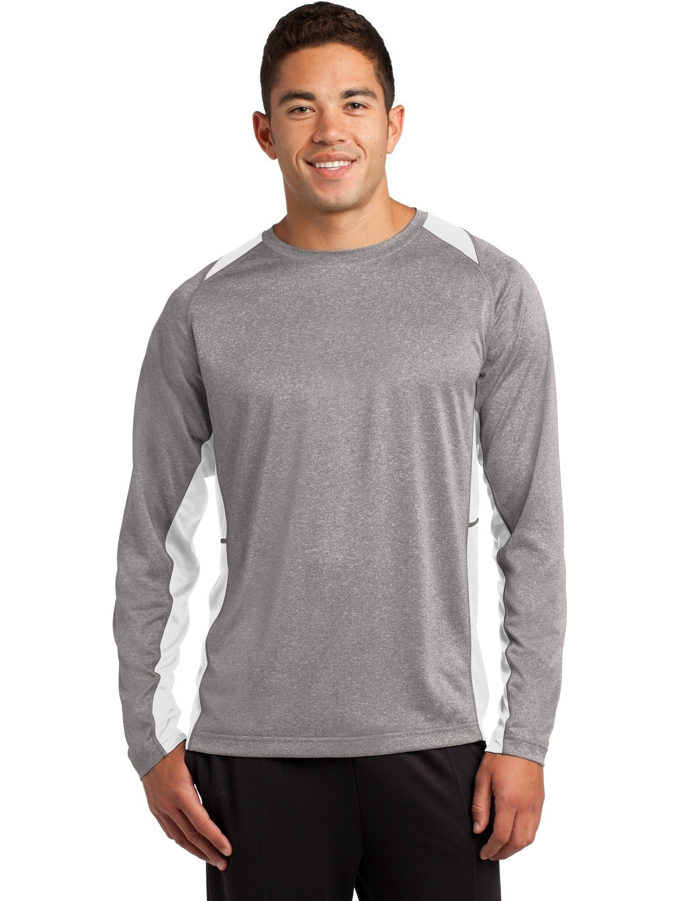 Sport-Tek Long Sleeve Heather Colorblock Contender Tee-Regular-Sport-Tek-Vintage Heather/White-S-Thread Logic