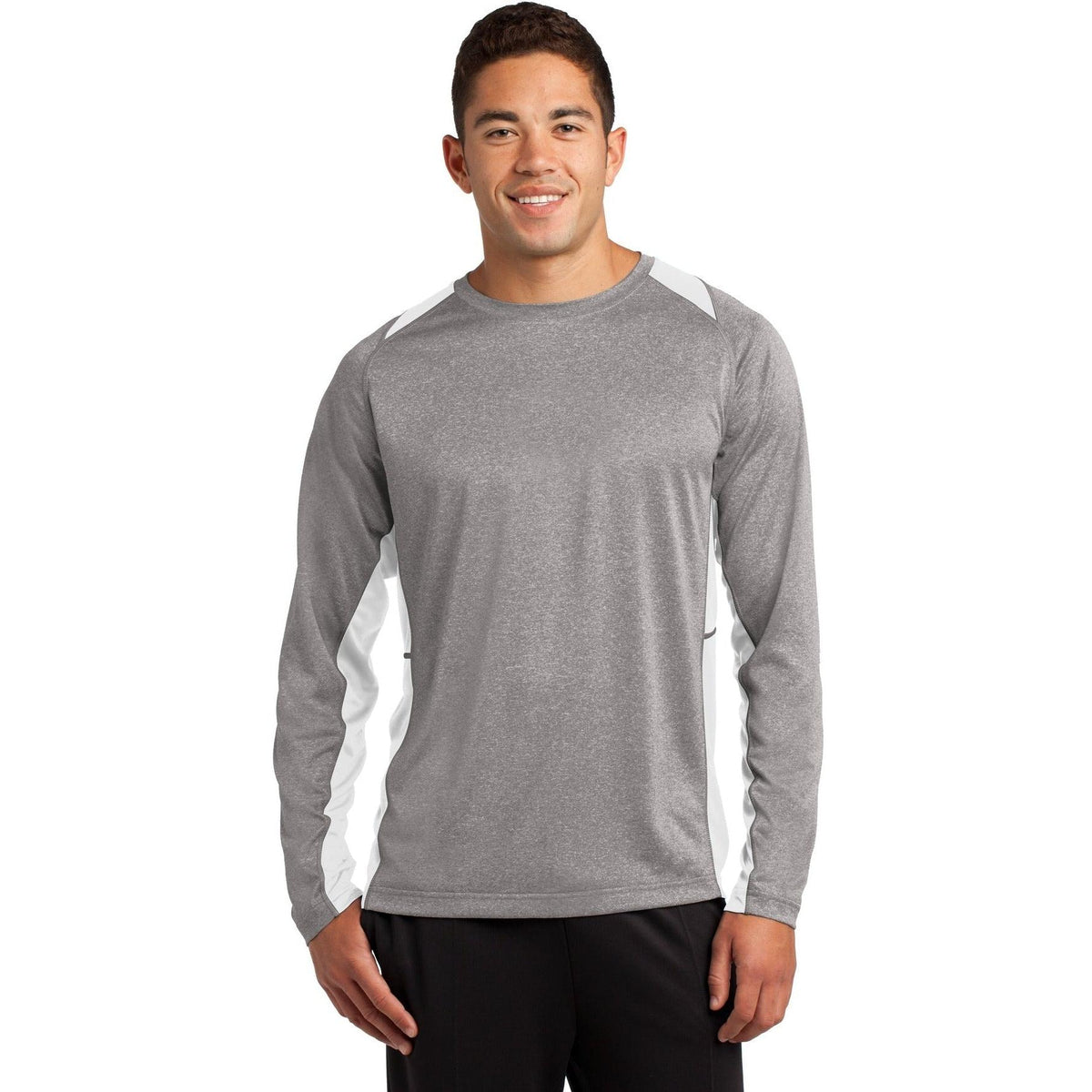 no-logo Sport-Tek Long Sleeve Heather Colorblock Contender Tee-Regular-Sport-Tek-Vintage Heather/White-S-Thread Logic