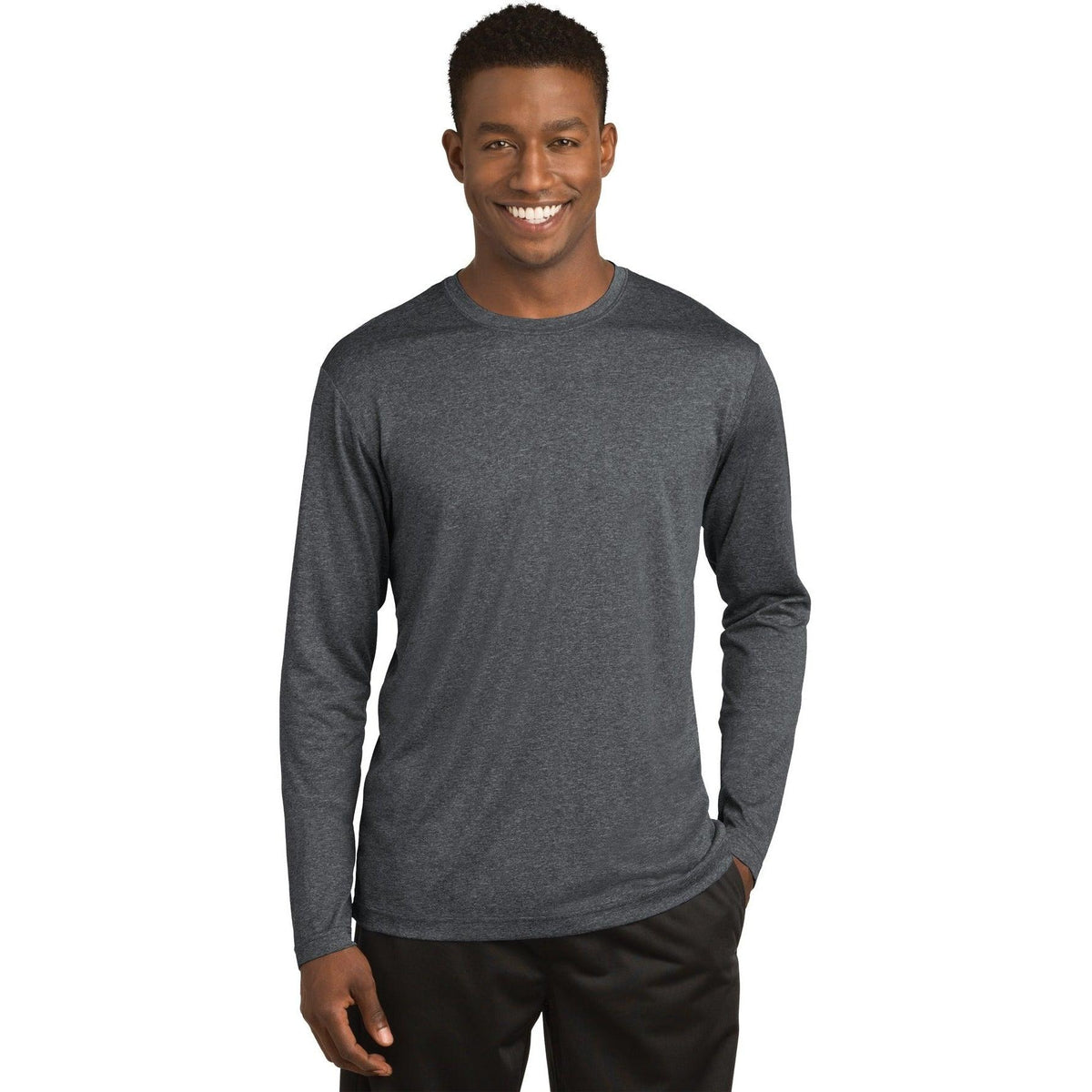 no-logo Sport-Tek Long Sleeve Heather Contender Tee-Regular-Sport-Tek-Graphite Heather-S-Thread Logic