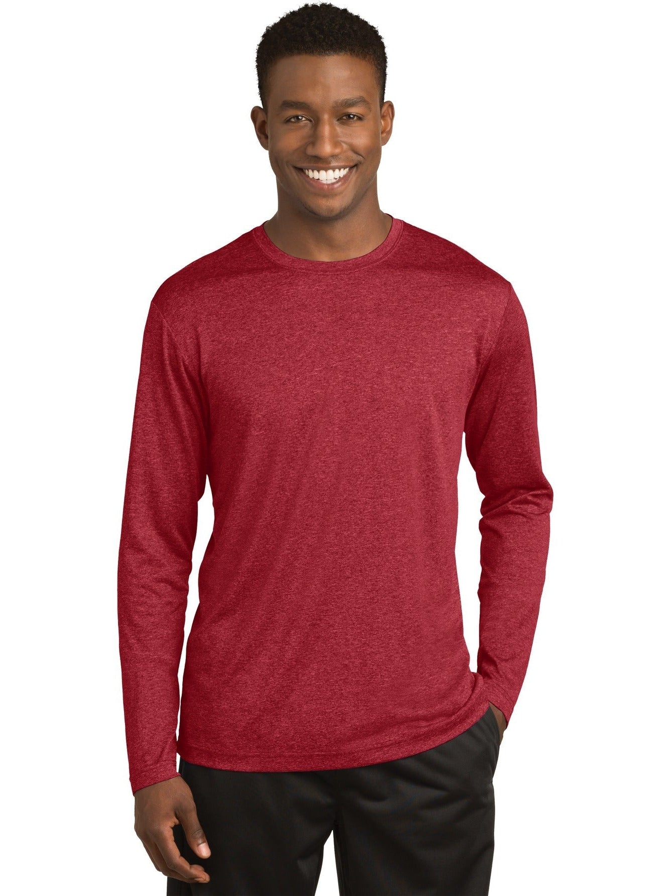 Sport-Tek Long Sleeve Heather Contender Tee-Regular-Sport-Tek-Scarlet Heather-S-Thread Logic
