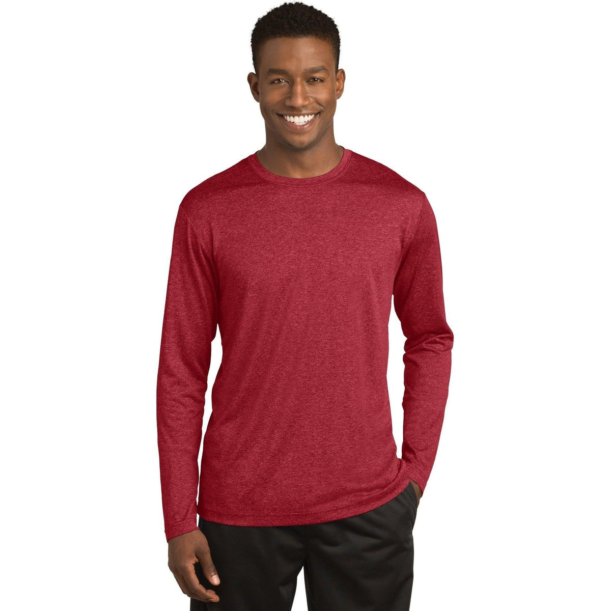 no-logo Sport-Tek Long Sleeve Heather Contender Tee-Regular-Sport-Tek-Scarlet Heather-S-Thread Logic