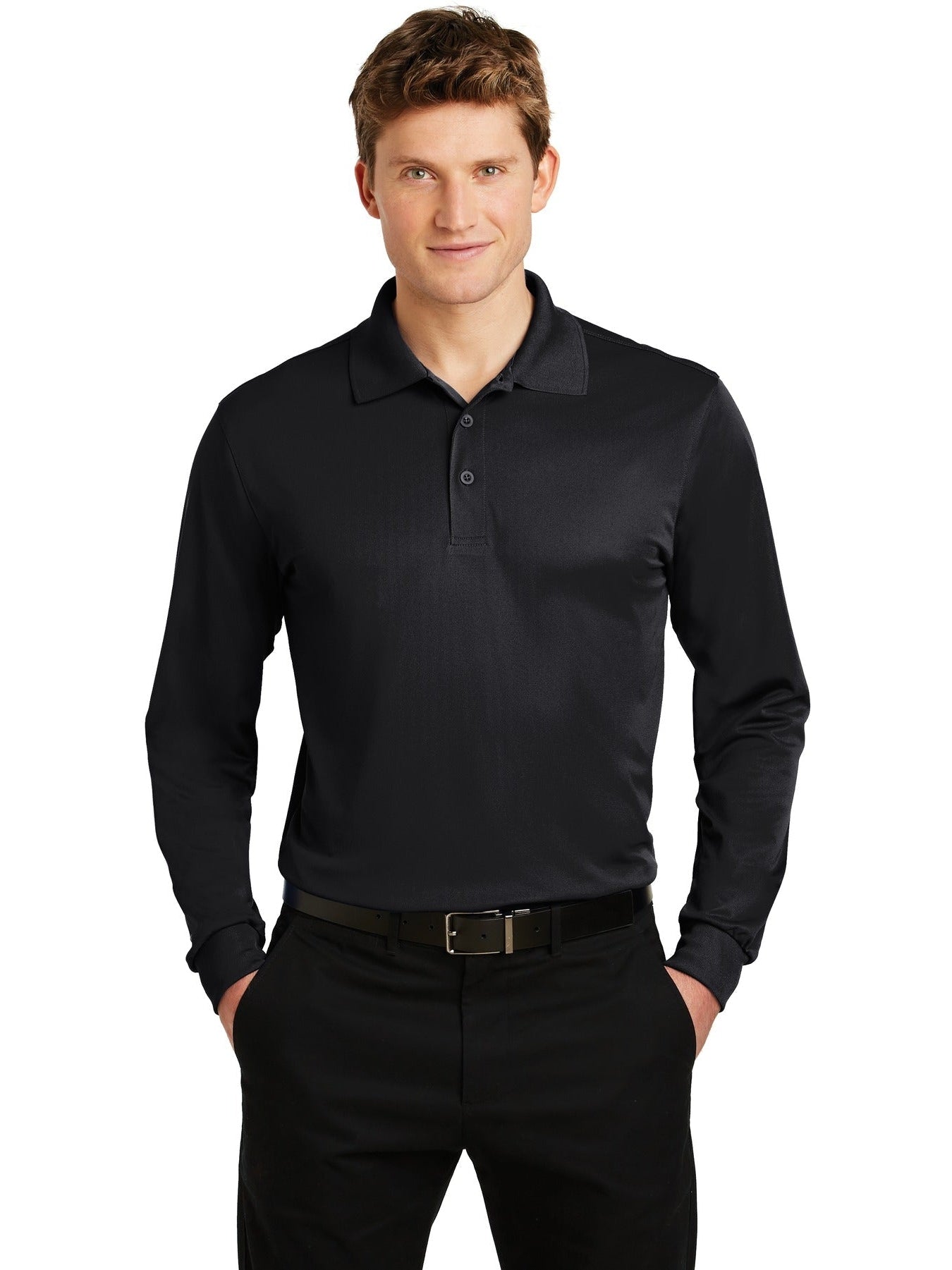Sport-Tek Long Sleeve Micropique Sport-Wick Polo-Regular-Sport-Tek-Black-S-Thread Logic