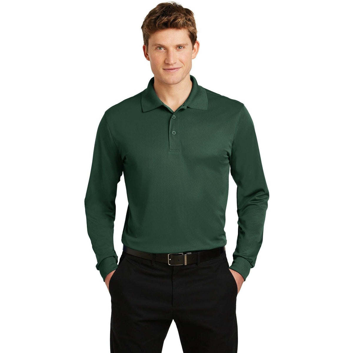 no-logo Sport-Tek Long Sleeve Micropique Sport-Wick Polo-Polos-Sport-Tek-Forest Green-S-Thread Logic