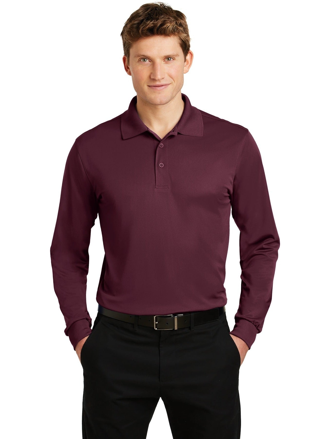Sport-Tek Long Sleeve Micropique Sport-Wick Polo-Regular-Sport-Tek-Maroon-S-Thread Logic