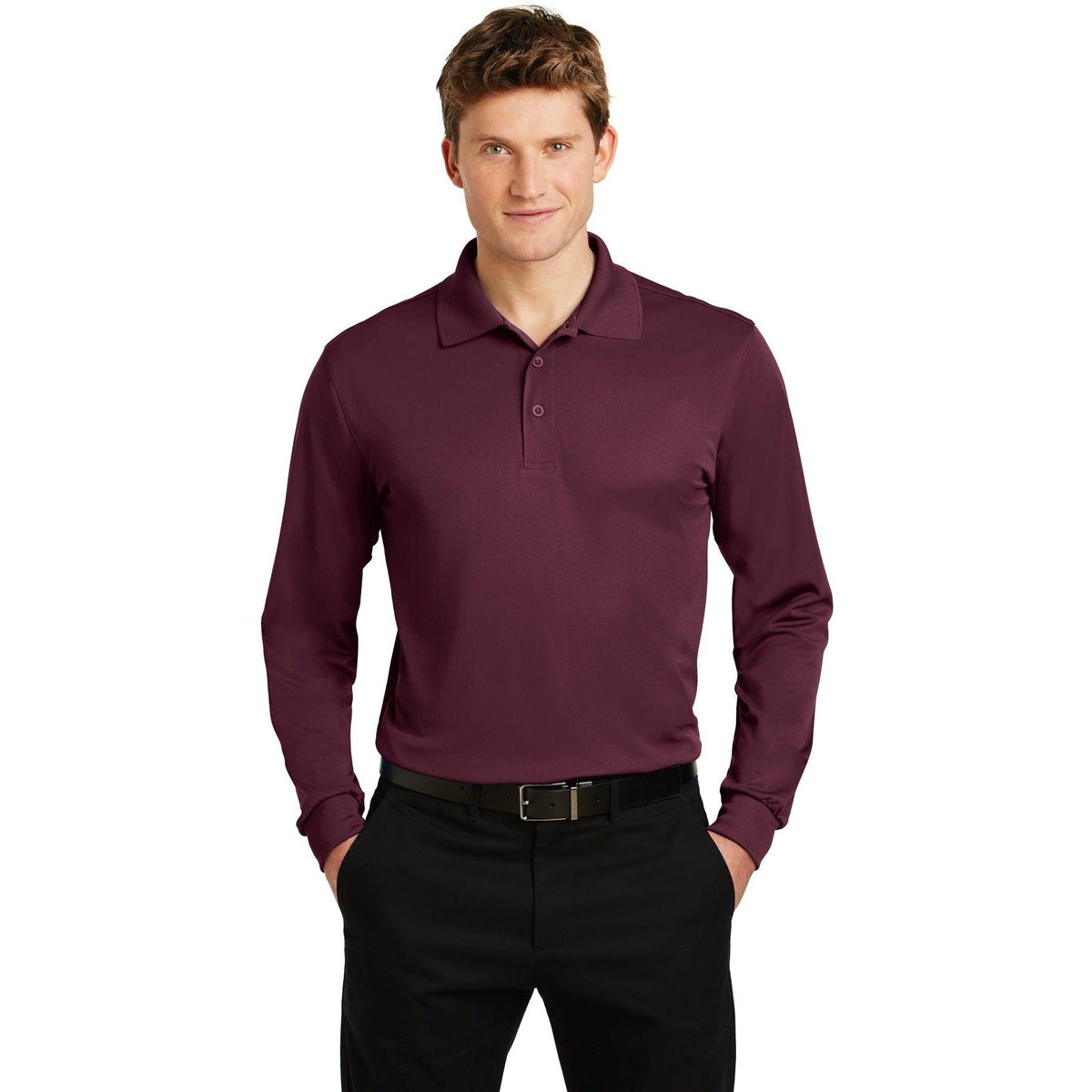 no-logo Sport-Tek Long Sleeve Micropique Sport-Wick Polo-Polos-Sport-Tek-Maroon-S-Thread Logic