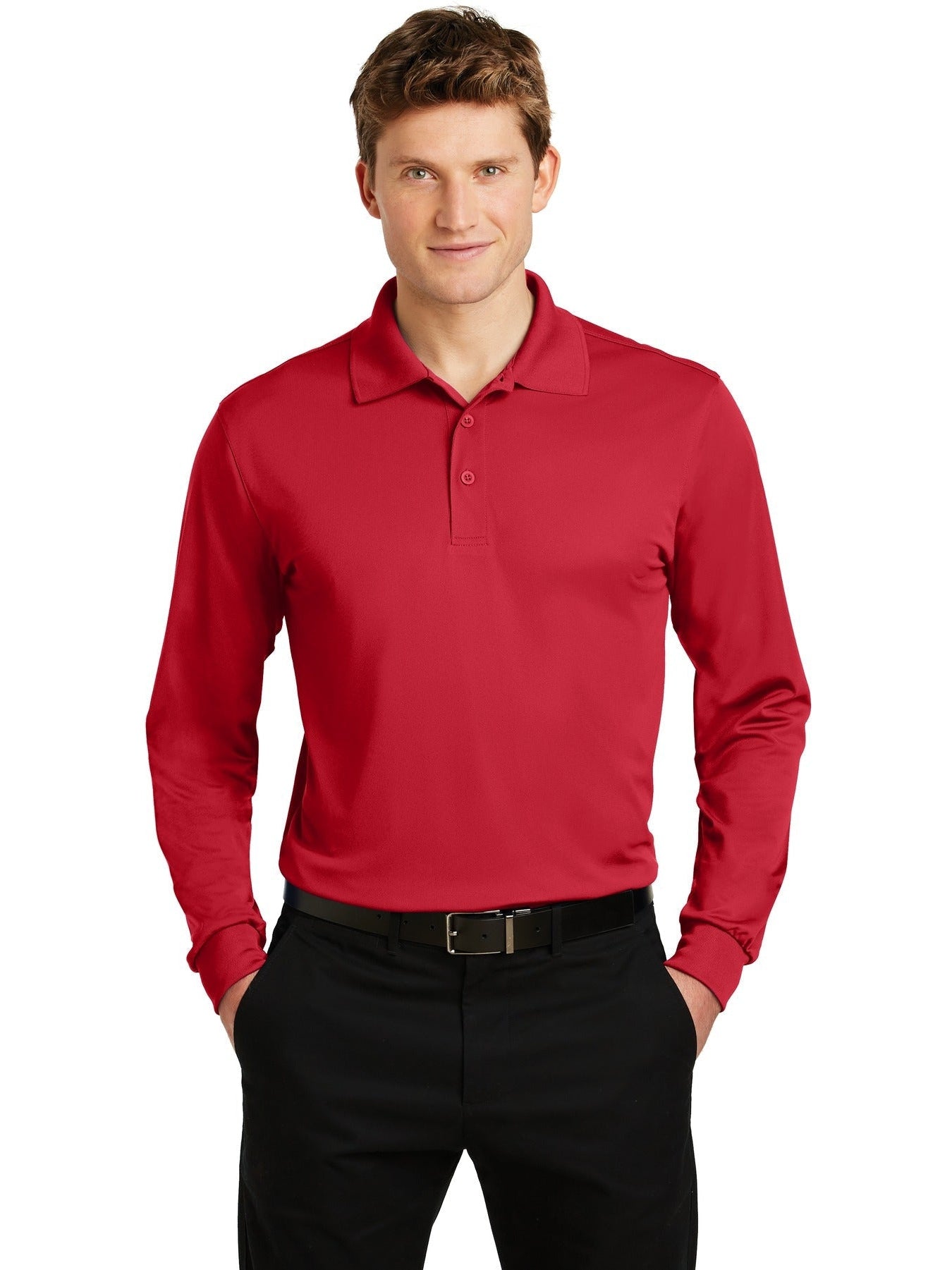 Sport-Tek Long Sleeve Micropique Sport-Wick Polo-Regular-Sport-Tek-True Red-S-Thread Logic