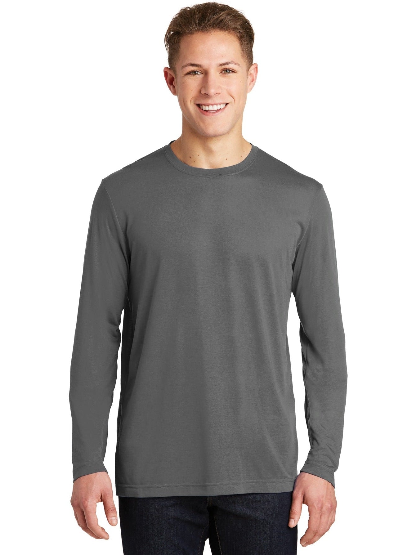Sport-Tek Long Sleeve Posicharge Competitor Cotton Touch Tee-Regular-Sport-Tek-Dark Smoke Grey-S-Thread Logic