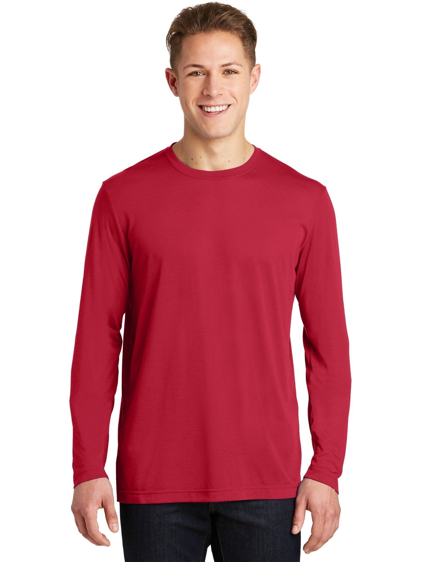 Sport-Tek Long Sleeve Posicharge Competitor Cotton Touch Tee-Regular-Sport-Tek-Deep Red-S-Thread Logic