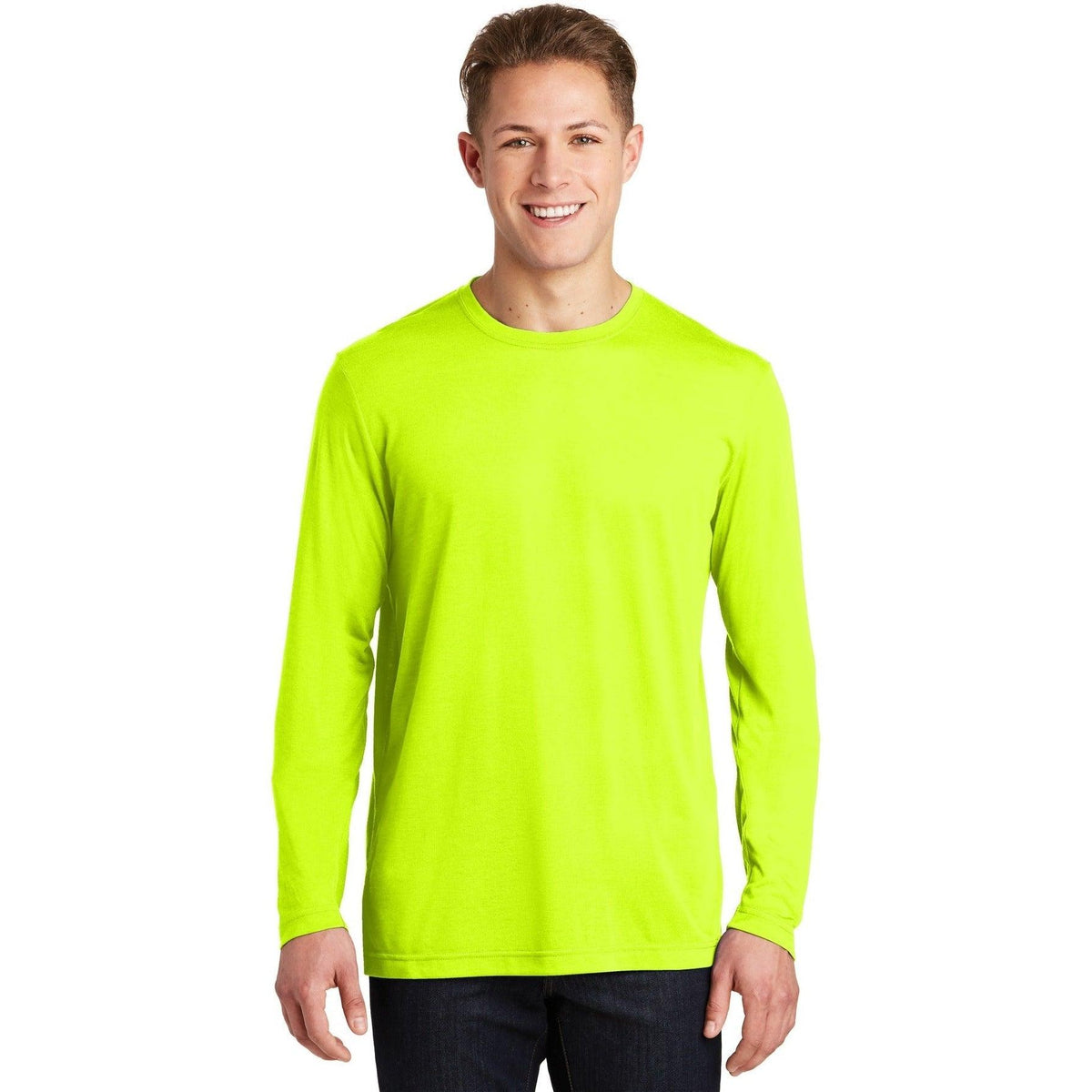 no-logo Sport-Tek Long Sleeve Posicharge Competitor Cotton Touch Tee-Regular-Sport-Tek-Neon Yellow-S-Thread Logic