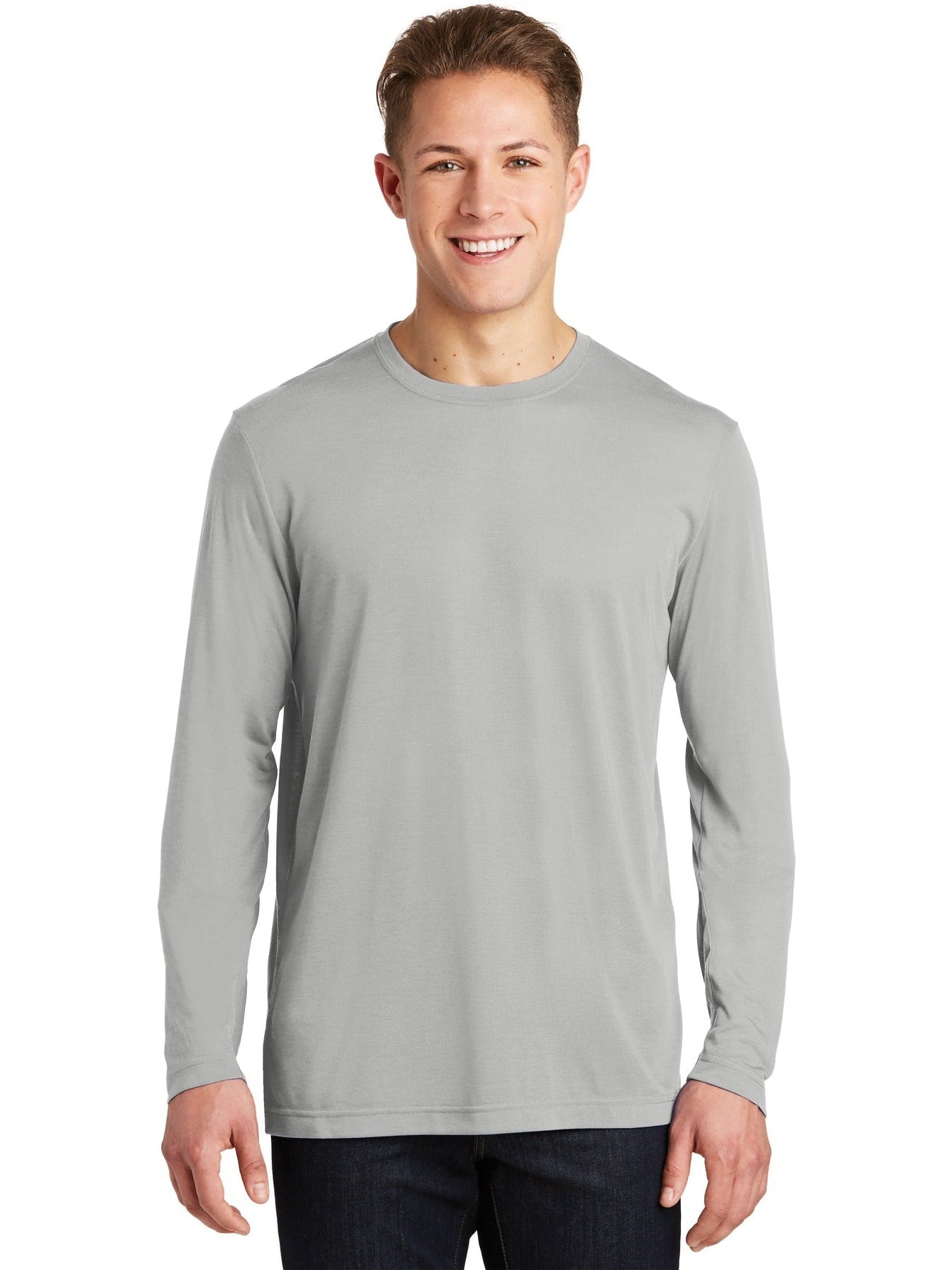 Sport-Tek Long Sleeve Posicharge Competitor Cotton Touch Tee-Regular-Sport-Tek-Silver-S-Thread Logic