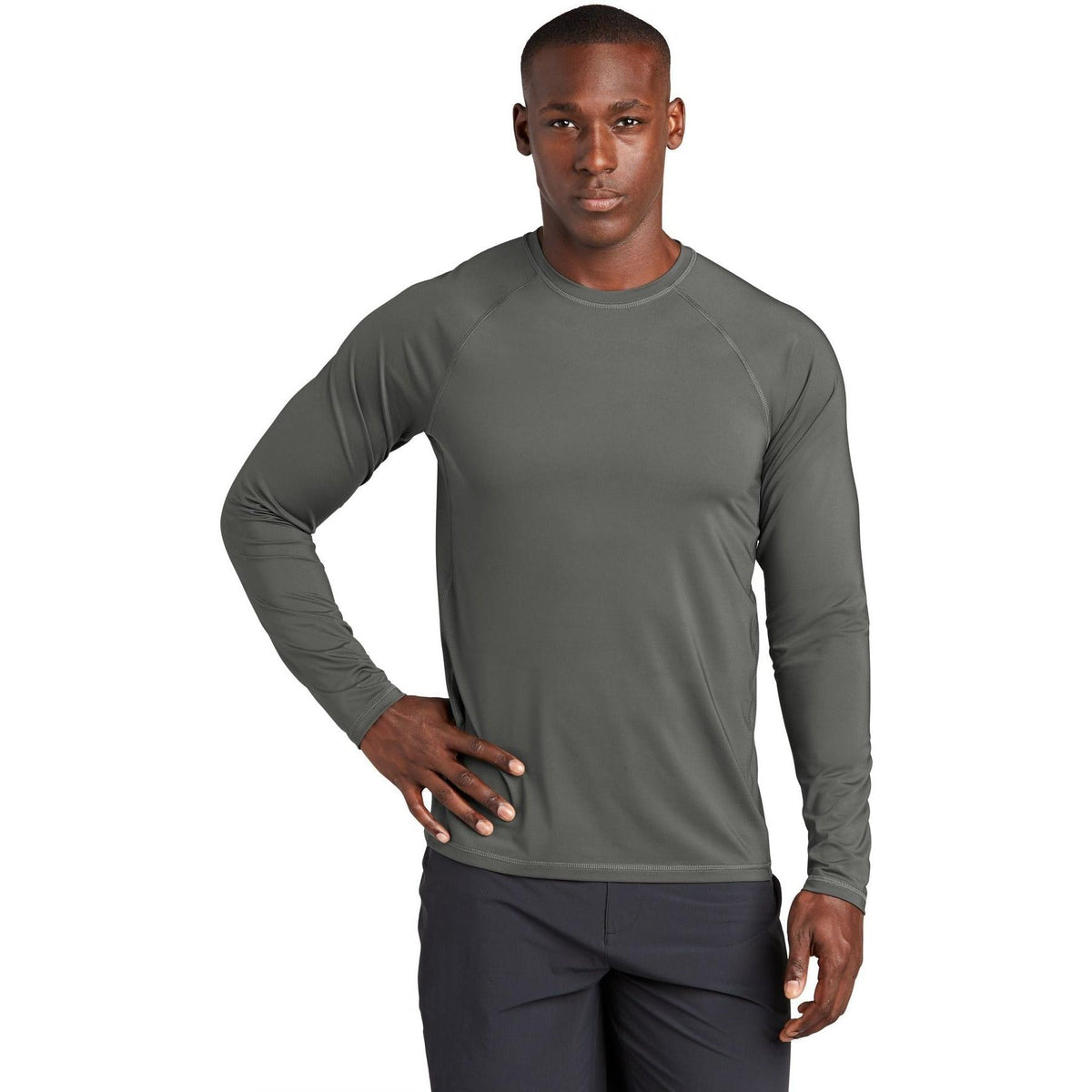 no-logo Sport-Tek Long Sleeve Rashguard Tee-Regular-Sport-Tek-Dark Smoke Grey-S-Thread Logic