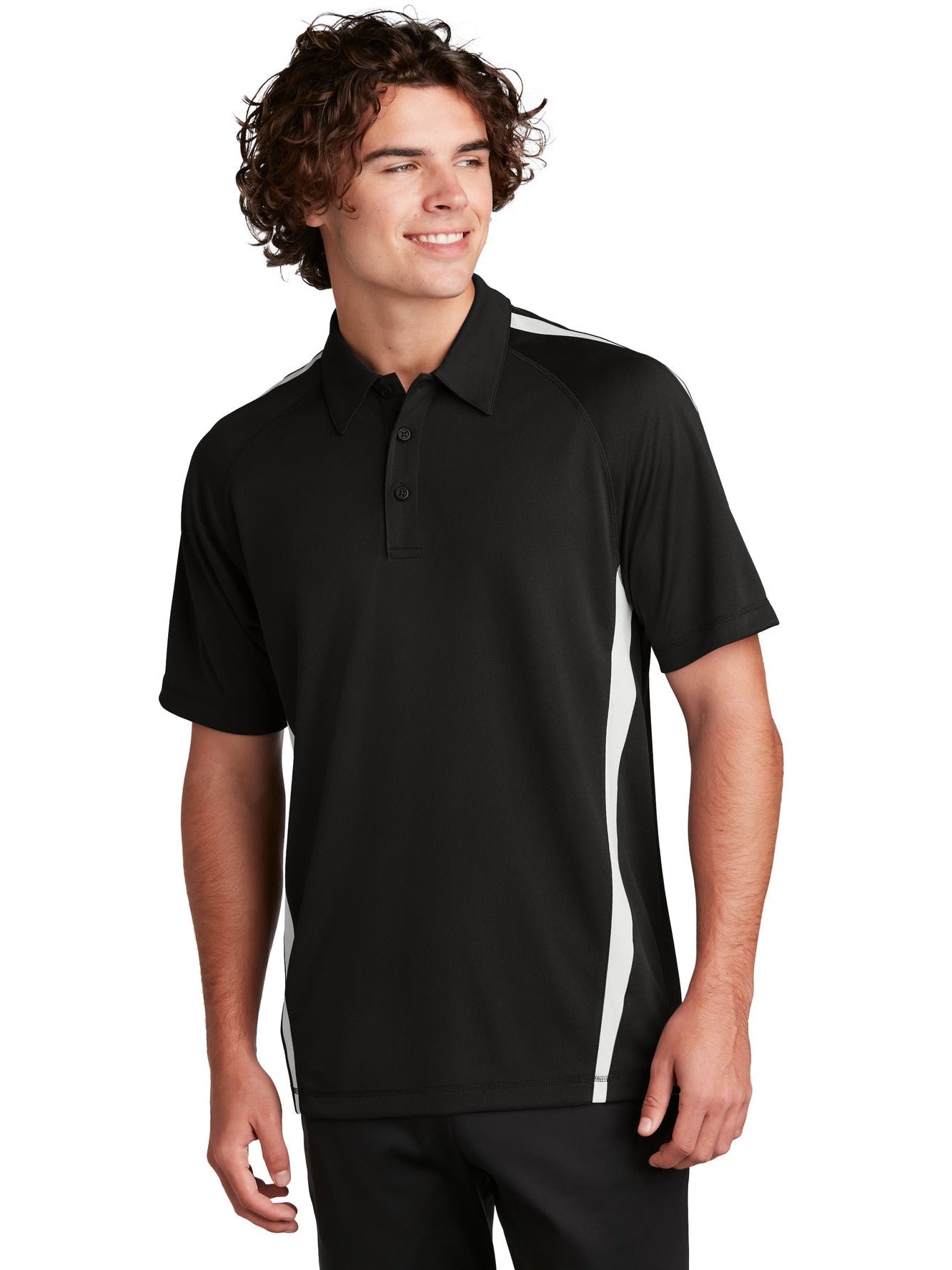 Sport-Tek Micro-Mesh Colorblock Polo-Regular-Sport-Tek-Black/White-S-Thread Logic