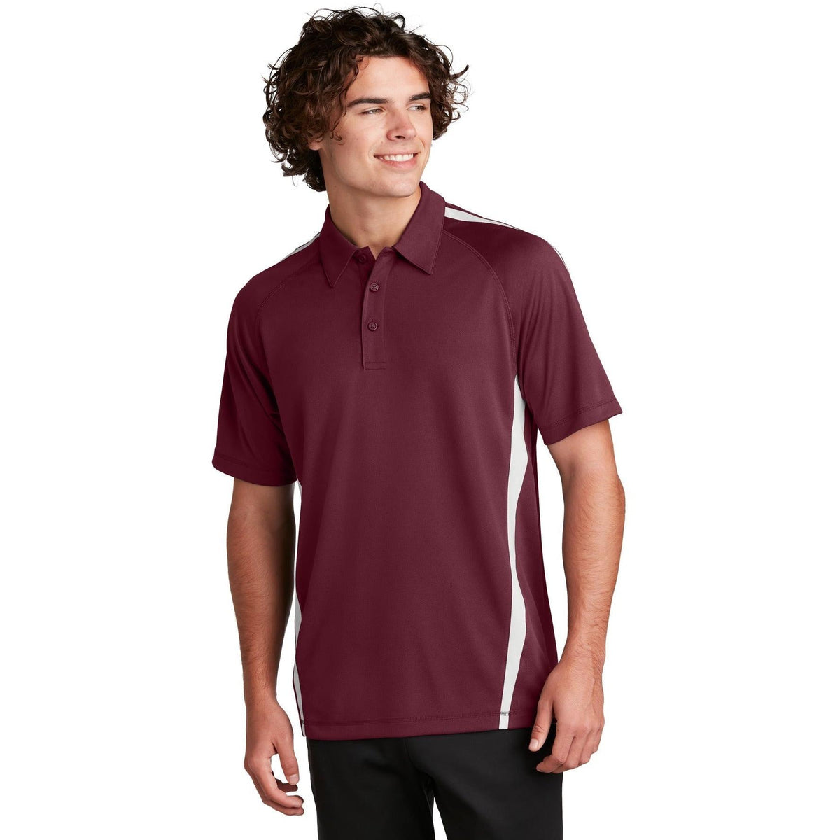 no-logo Sport-Tek Micro-Mesh Colorblock Polo-Regular-Sport-Tek-Maroon/White-S-Thread Logic