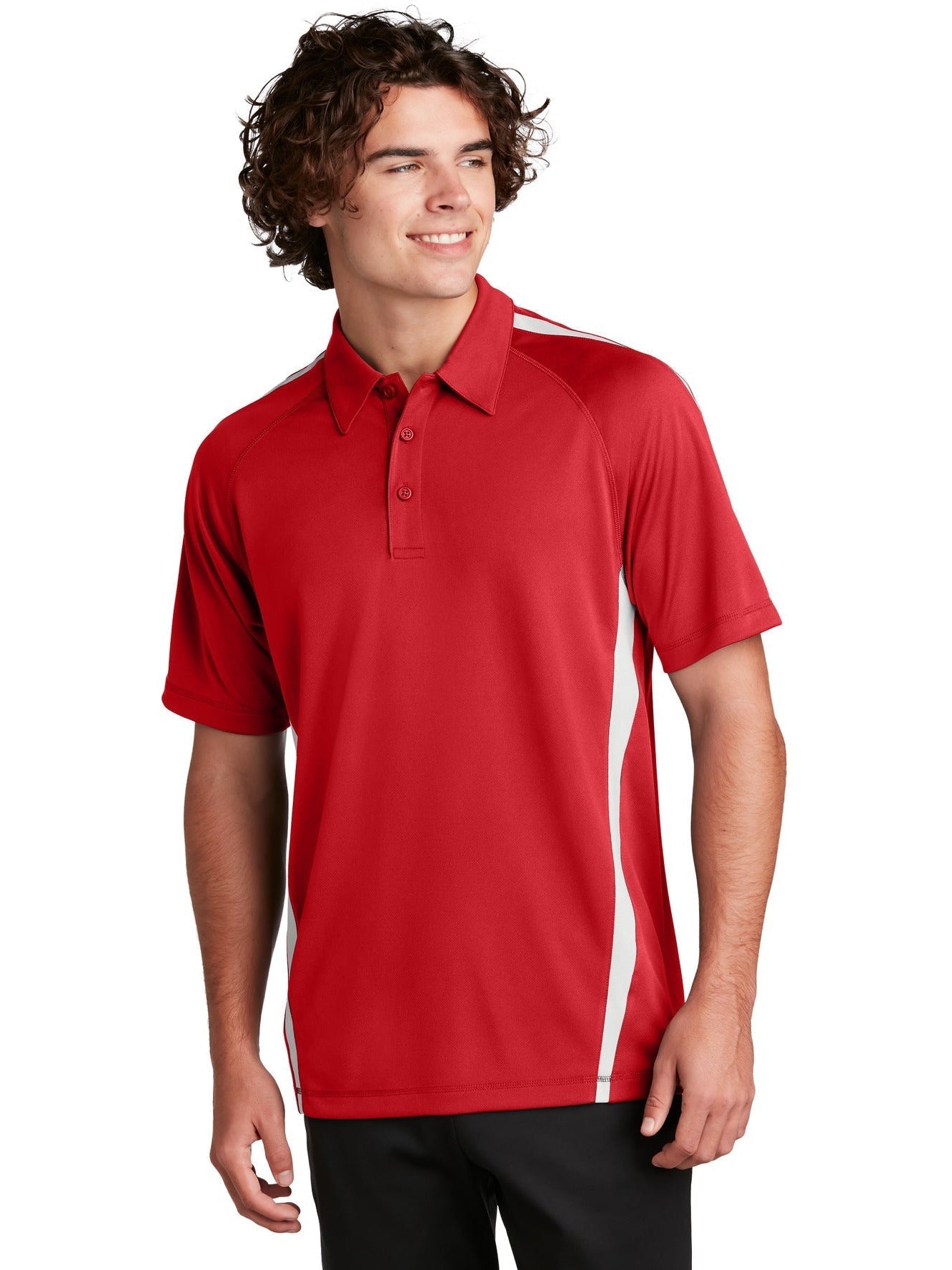 Sport-Tek Micro-Mesh Colorblock Polo-Regular-Sport-Tek-True Red/White-S-Thread Logic