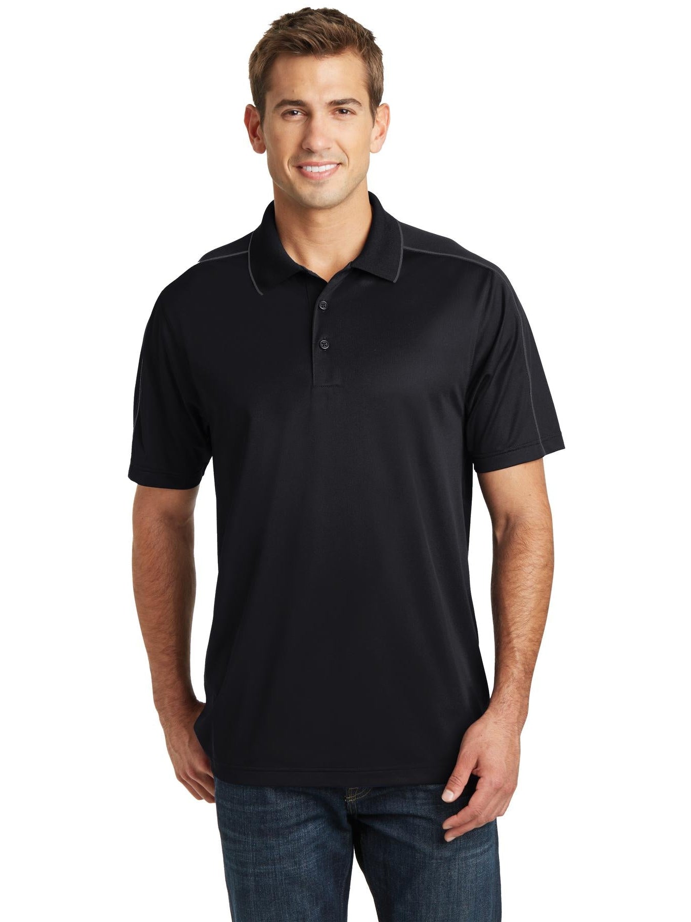 Sport-Tek Micropique Sport-Wick Piped Polo-Regular-Sport-Tek-Black/Iron Grey-S-Thread Logic