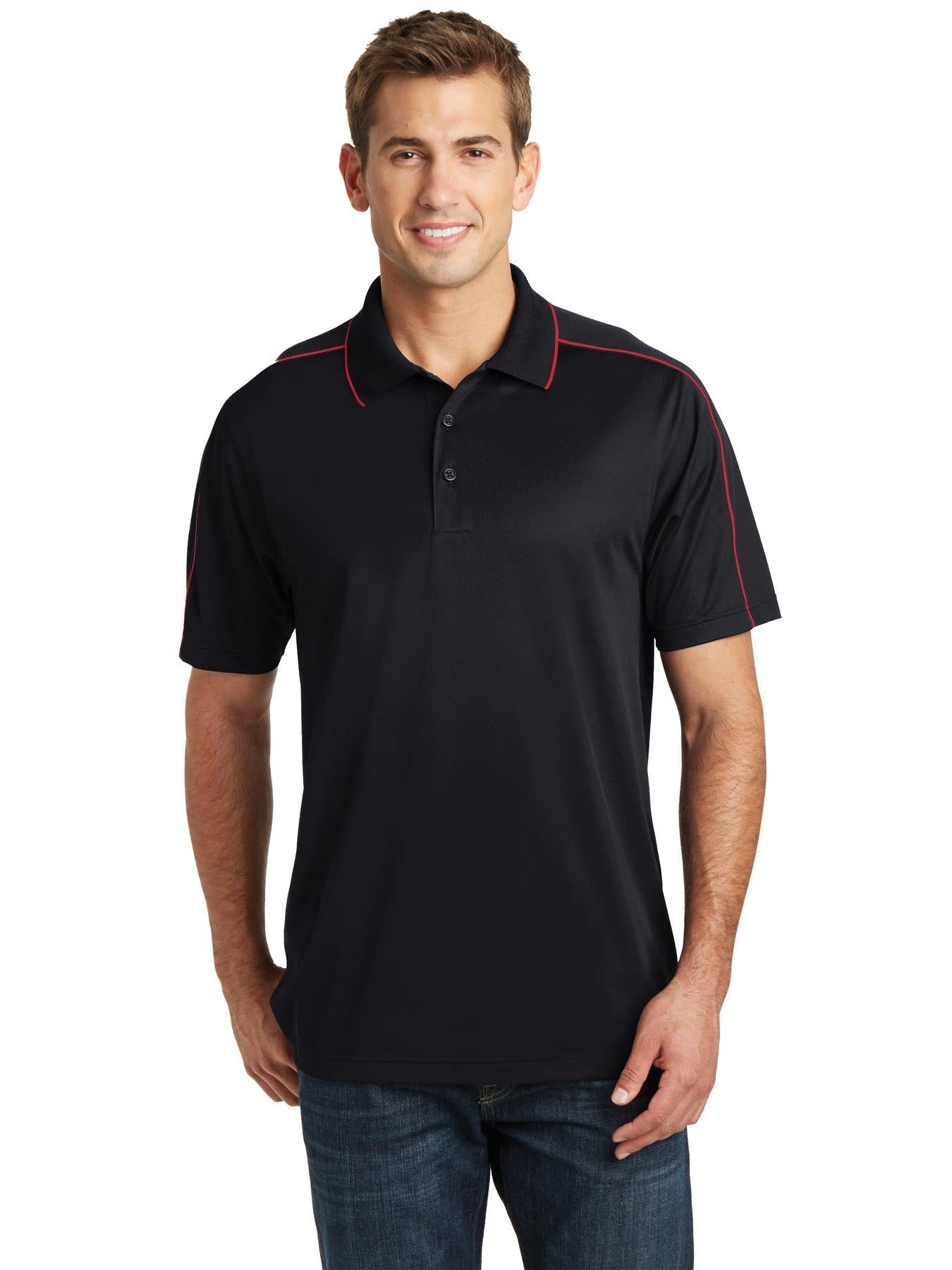 Sport-Tek Micropique Sport-Wick Piped Polo-Regular-Sport-Tek-Black/True Red-S-Thread Logic