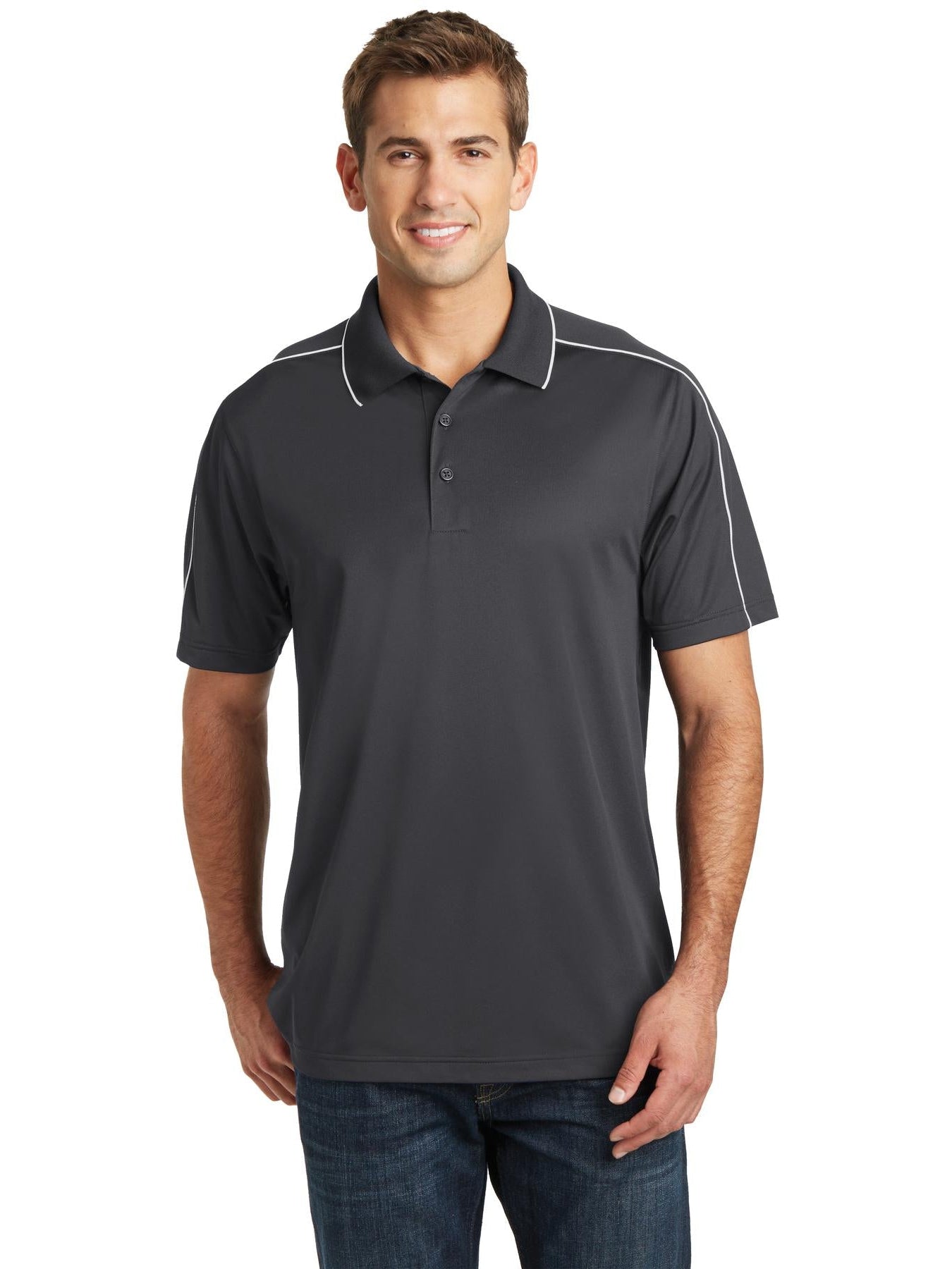 Sport-Tek Micropique Sport-Wick Piped Polo-Regular-Sport-Tek-Iron Grey/White-S-Thread Logic