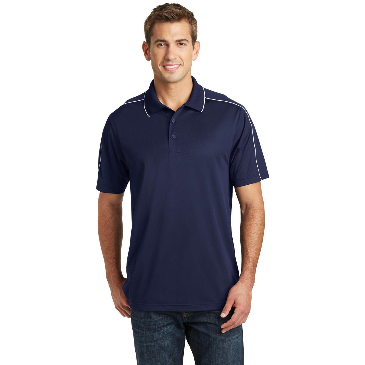 no-logo Sport-Tek Micropique Sport-Wick Piped Polo-Regular-Sport-Tek-True Navy/White-S-Thread Logic