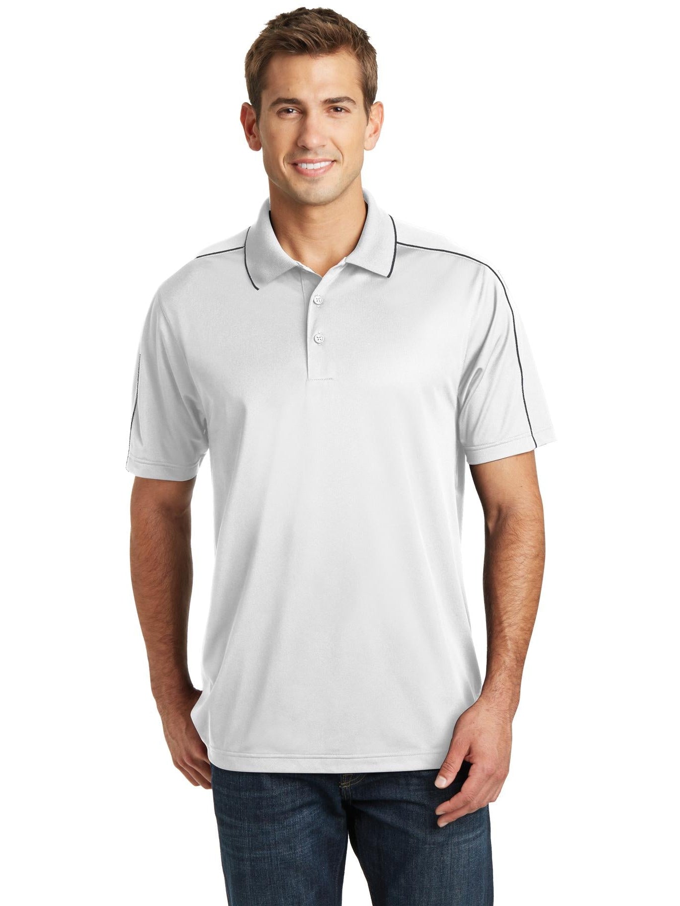 Sport-Tek Micropique Sport-Wick Piped Polo-Regular-Sport-Tek-White/Iron Grey-S-Thread Logic