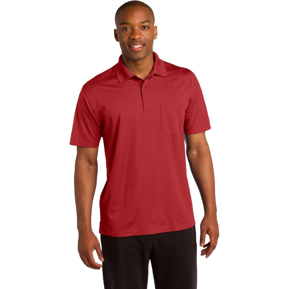logo-left Sport-Tek Micropique Sport-Wick Pocket Polo-Regular-Sport-Tek-True Red-S-Thread Logic